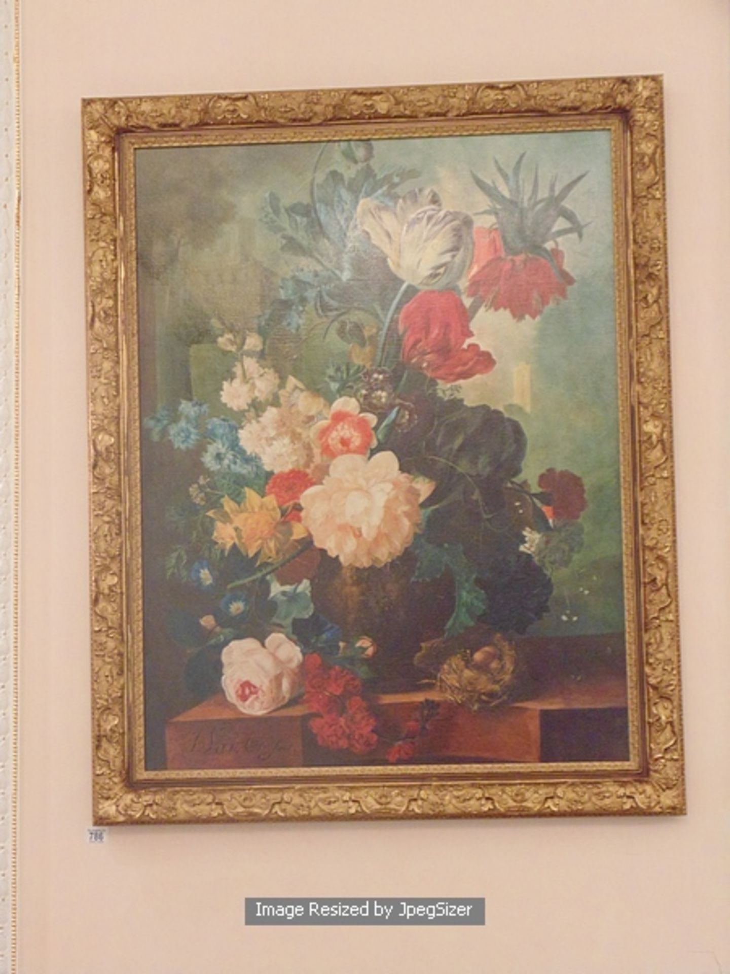 An Italianate still ife floral framed painting on canvas in gilt painted frame 920mm x 1150mm