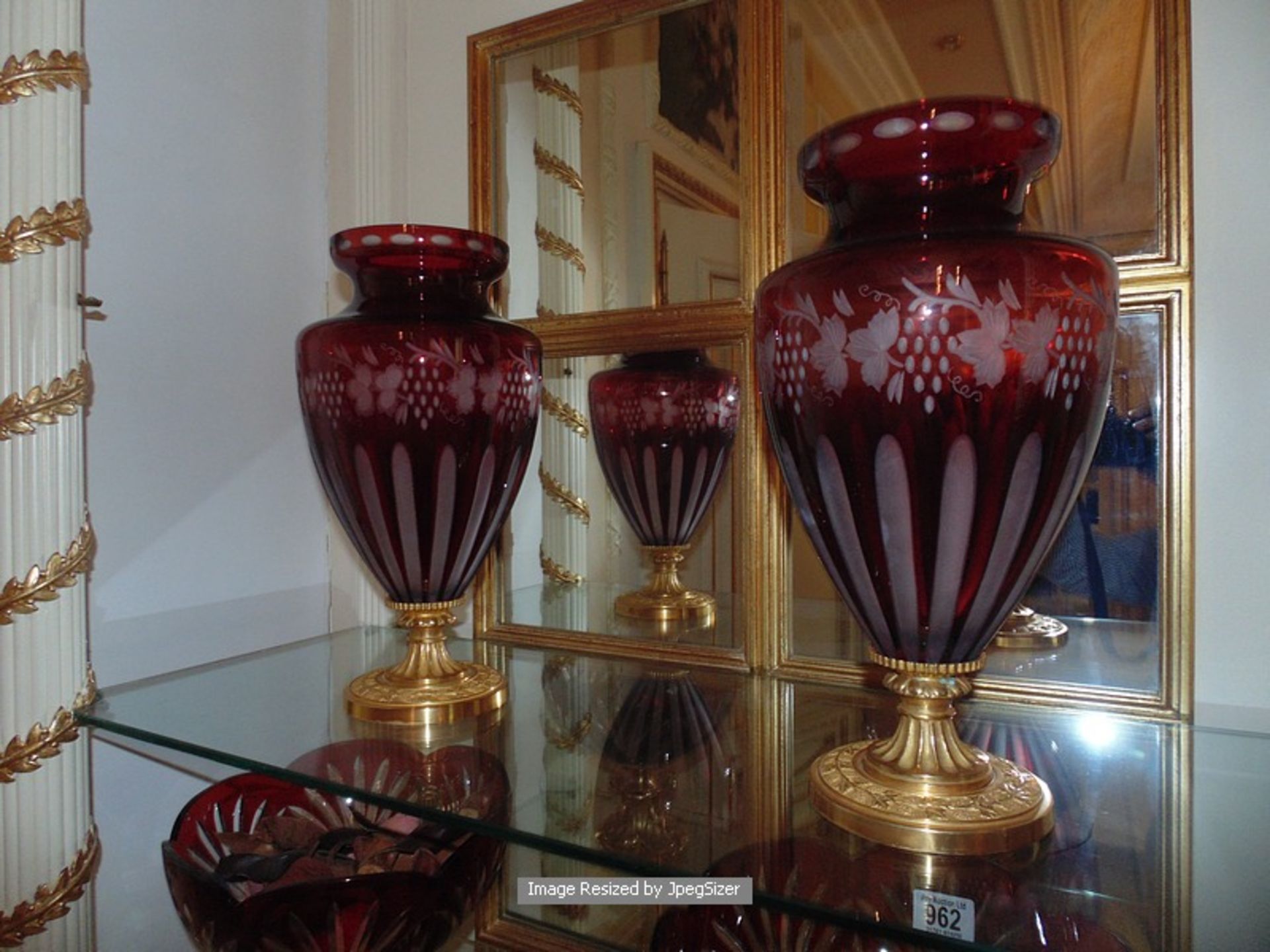 A pair of Baldi Home Jewels stunning ruby red and clear crystal vases mounted on bronze plinth 340mm - Image 3 of 3
