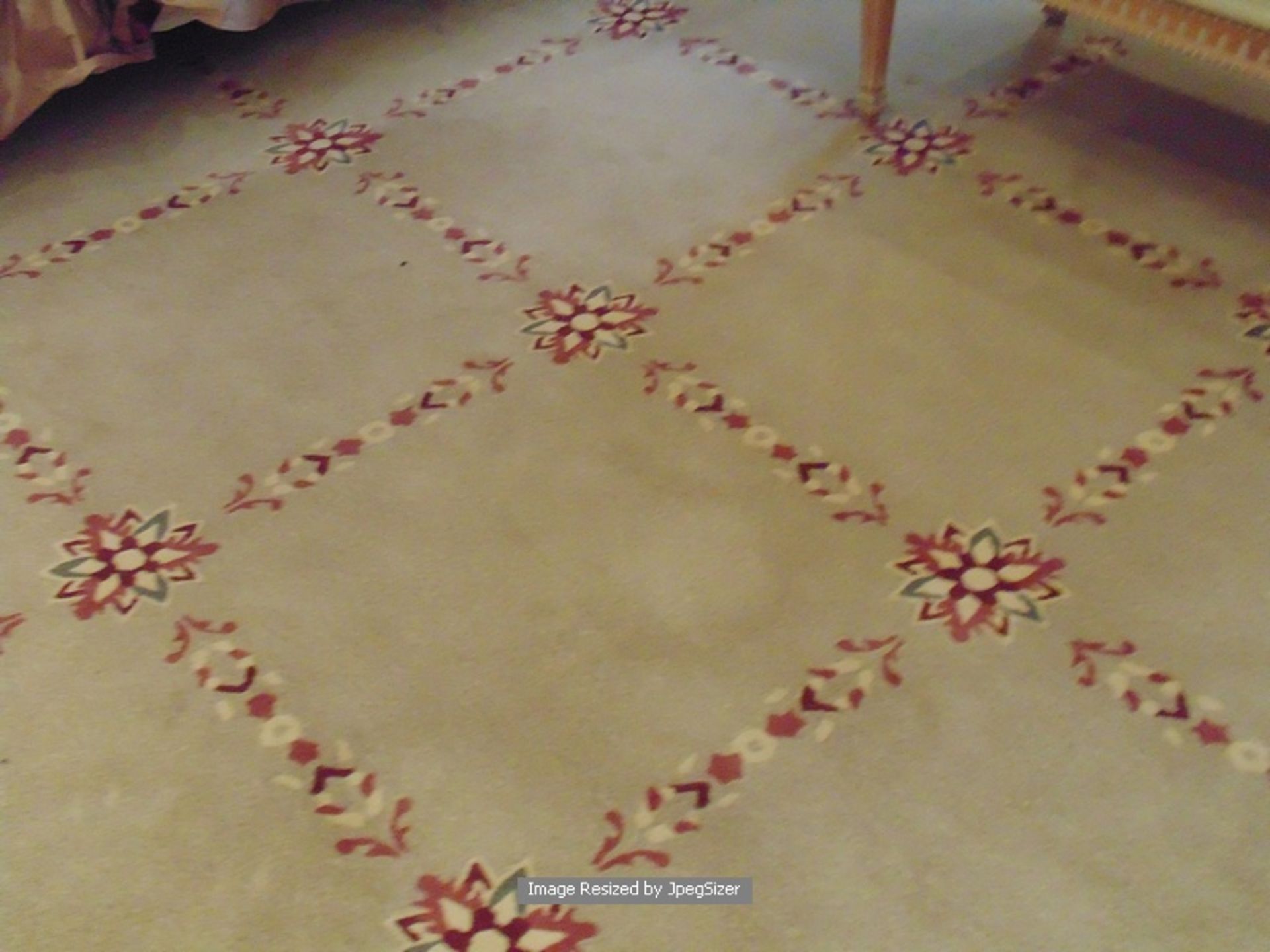 A sumptuous 100% pure new wool carpet 4.8m x 5.2mm cream field with floral repeating pattern