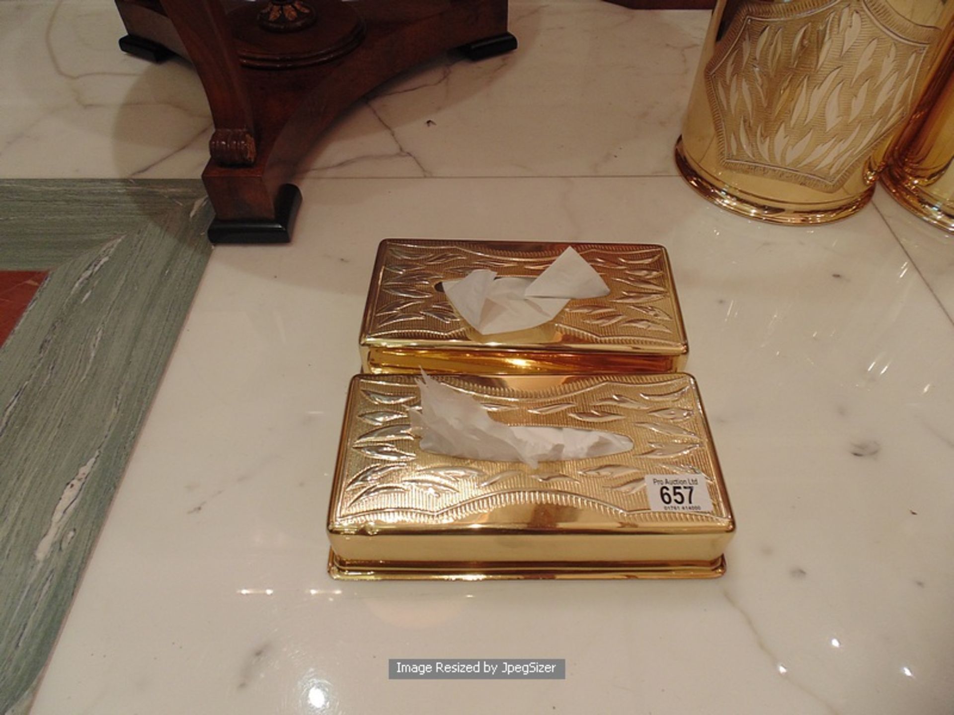 2 x 24ct. gold platted tissue box covers