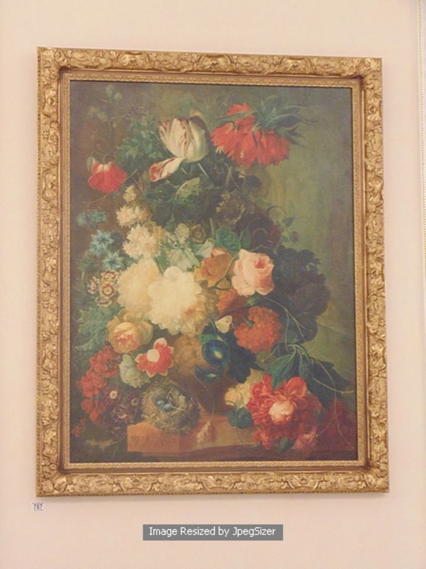 An Italianate still life floral framed painting on canvas in gilt painted frame 920mm x 1150mm