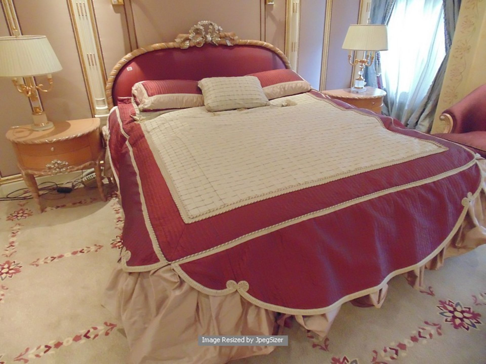 King size bed Louis XV classic style painted and gilt headboard carved and moulded with - Image 2 of 2