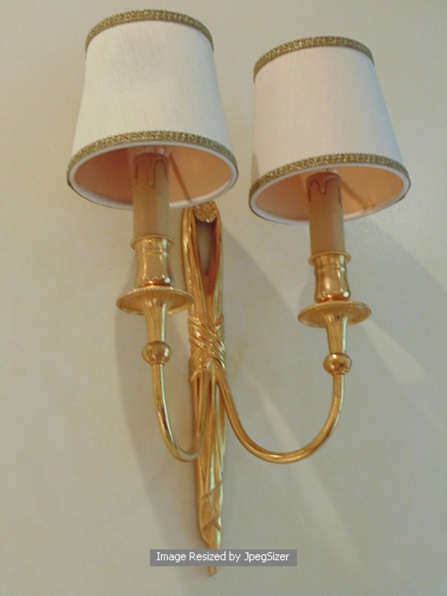 A pair of Laudarte 2 candle wall sconces T.150 pattern wall light, bronze castings gold 24K finish