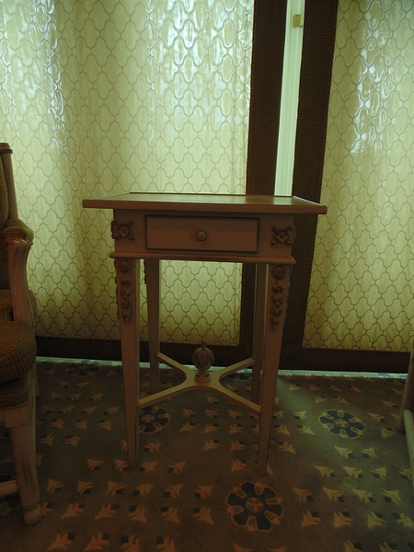 Lamp table, a stylish Louis XV style table finished in cream wash, giving it rustic subtle paint