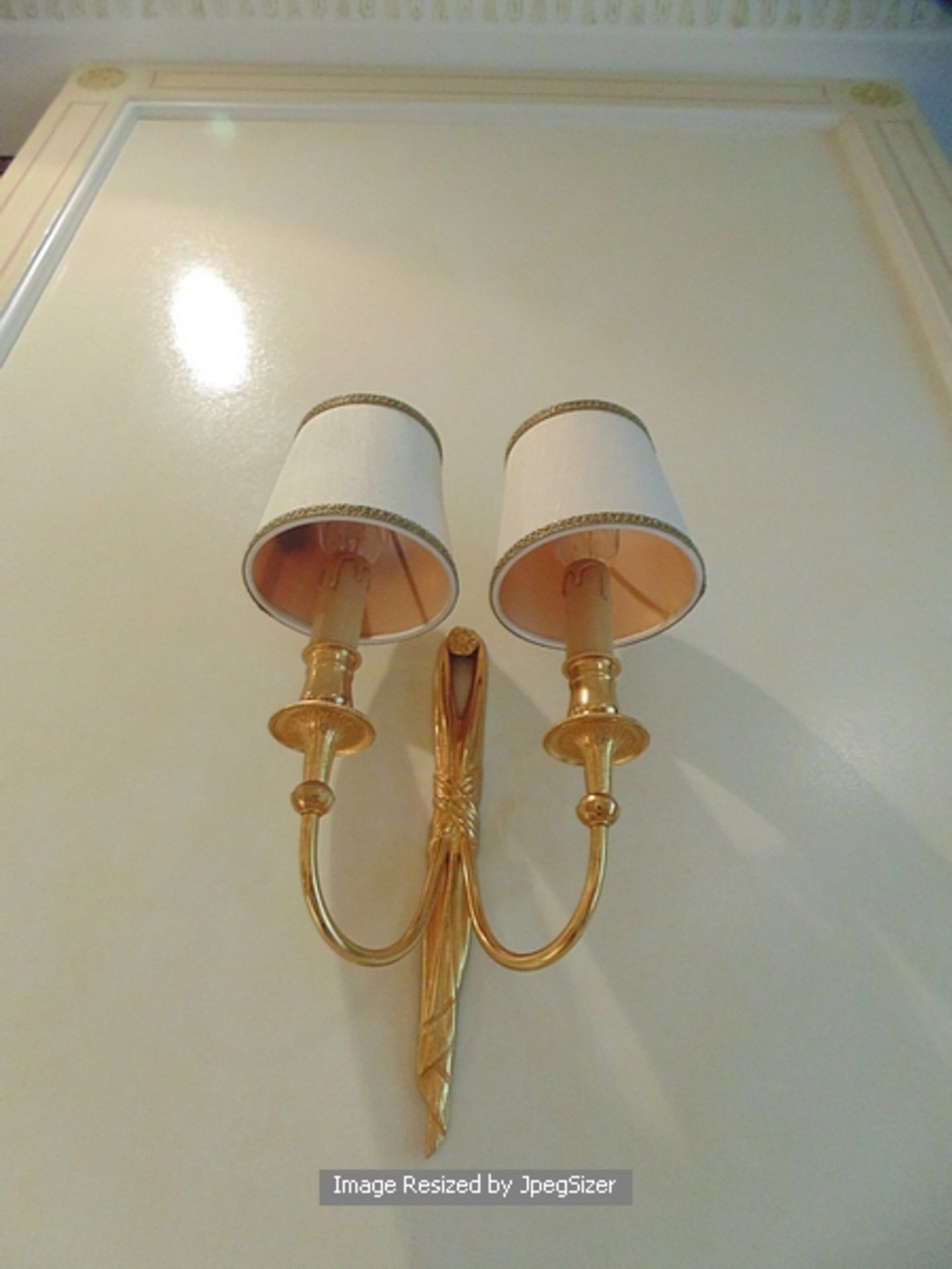 A pair of Laudarte 2 candle wall sconces T.150 pattern wall light, bronze castings gold 24K finish