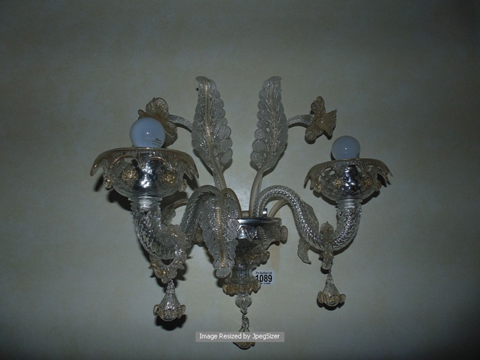 Murano glass two candle wall sconce by Barovier & Toso with gilded and chromed metal finishing - Image 2 of 2