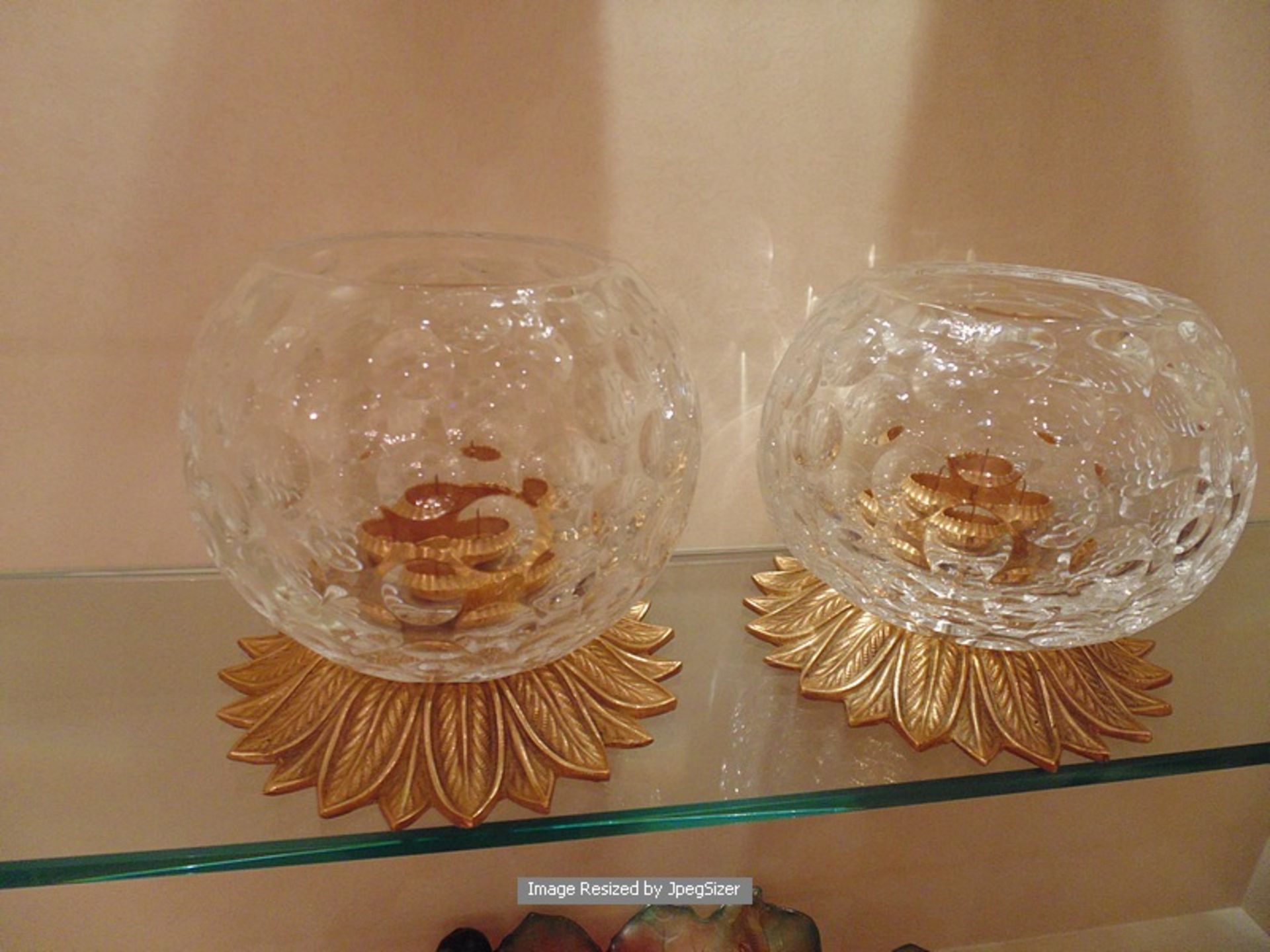 A pair of Baldi Home Jewels crystal cut spherical candle holders 120mm x 160mm