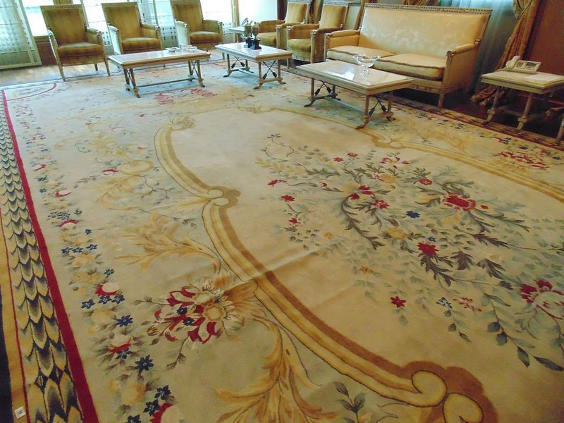 A sumptuous 100% pure new wool carpet 11.2m x 4.4m cream field with a floral central medallion and - Image 3 of 4