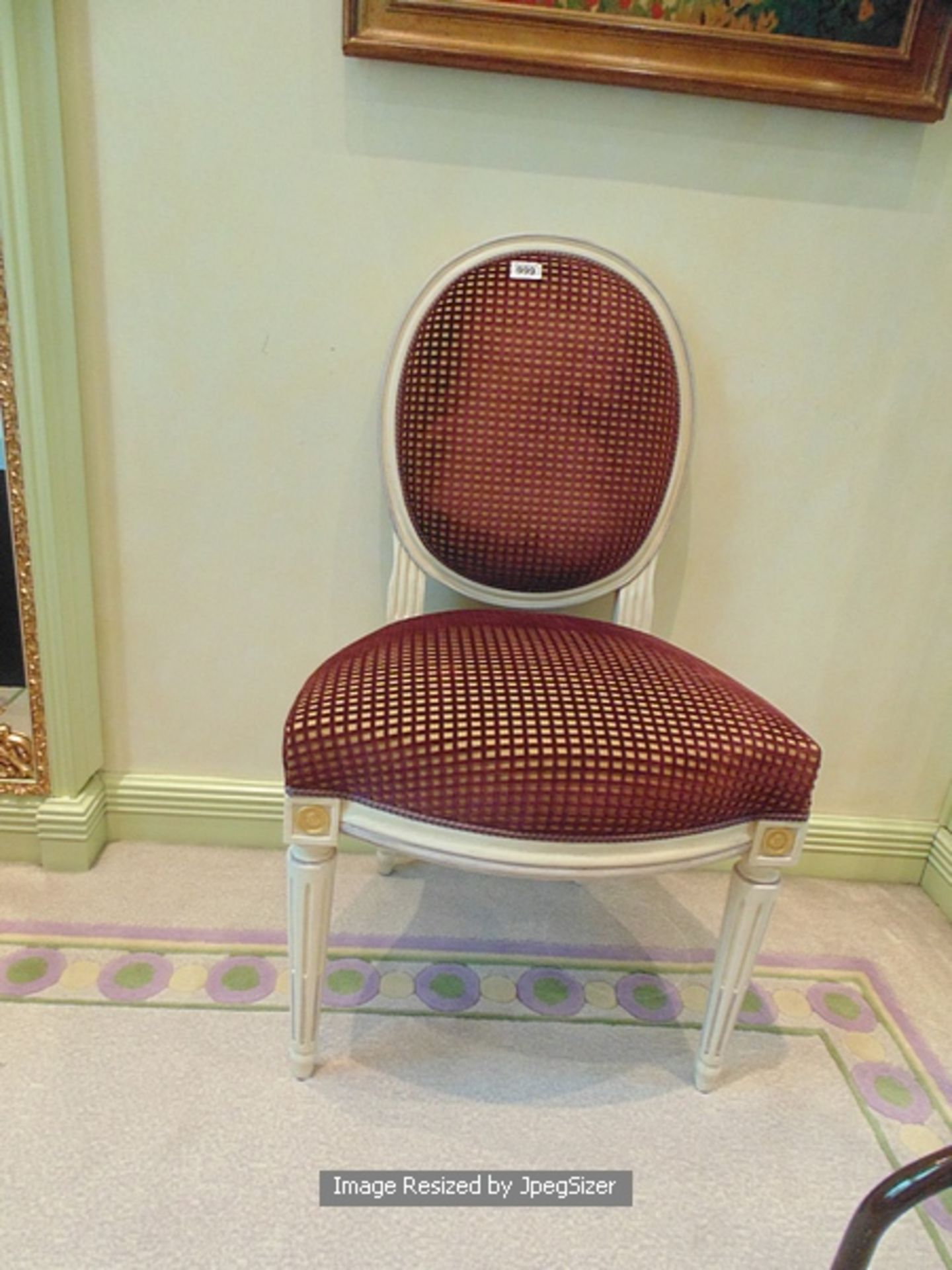 Louis XVI style single painted chair the round shaped upholstery seat over fluted tapered round