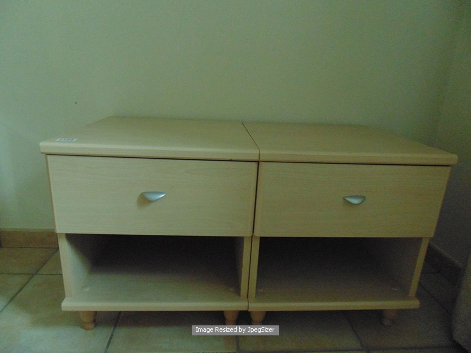 A pair of maple two drawer nightstands 450mm x 460mm x 510mm