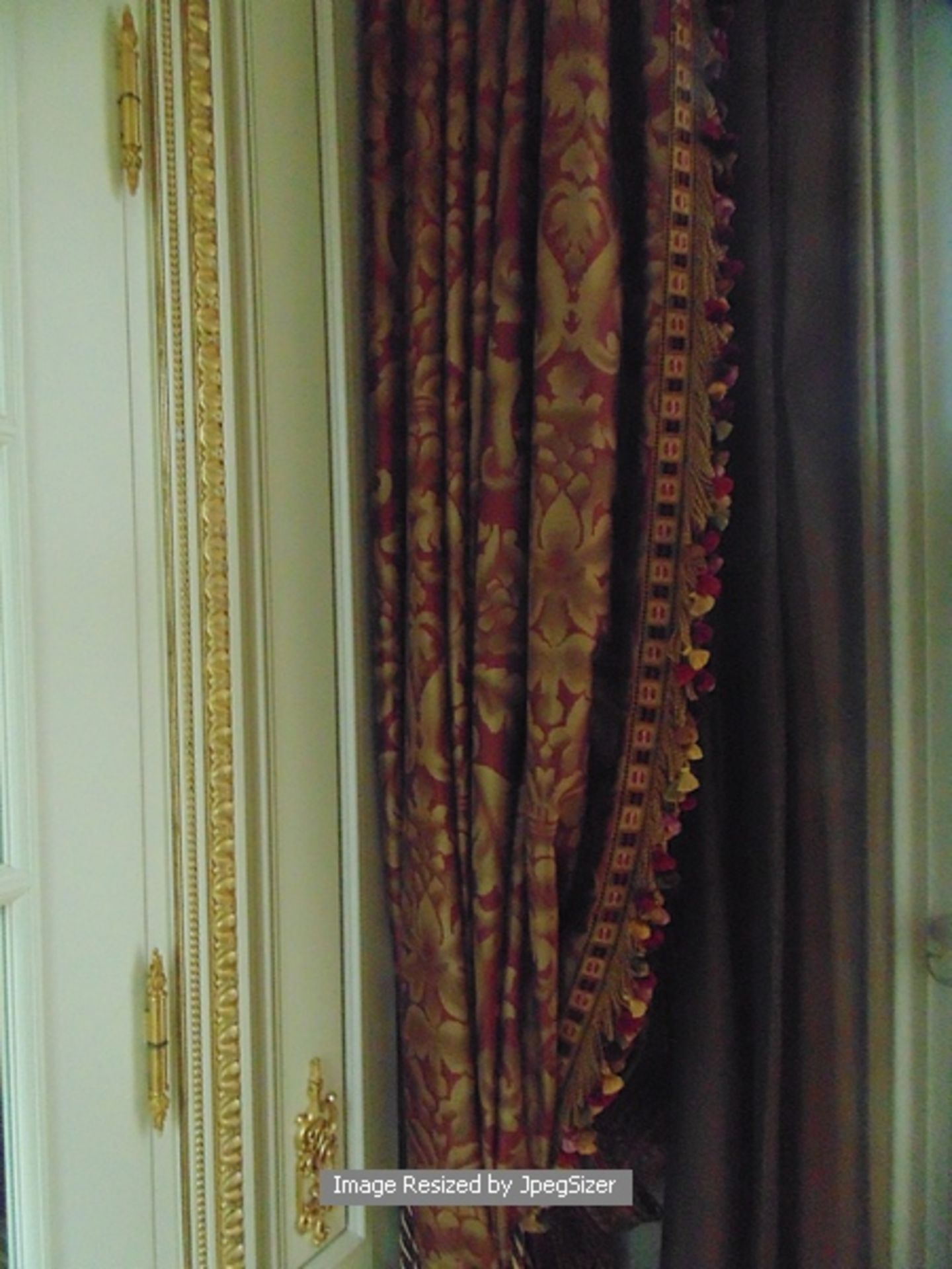 A pair of gold and burgundy curtains supplied by Jacquard gold and burgundy fabric from Marvi - Image 3 of 4