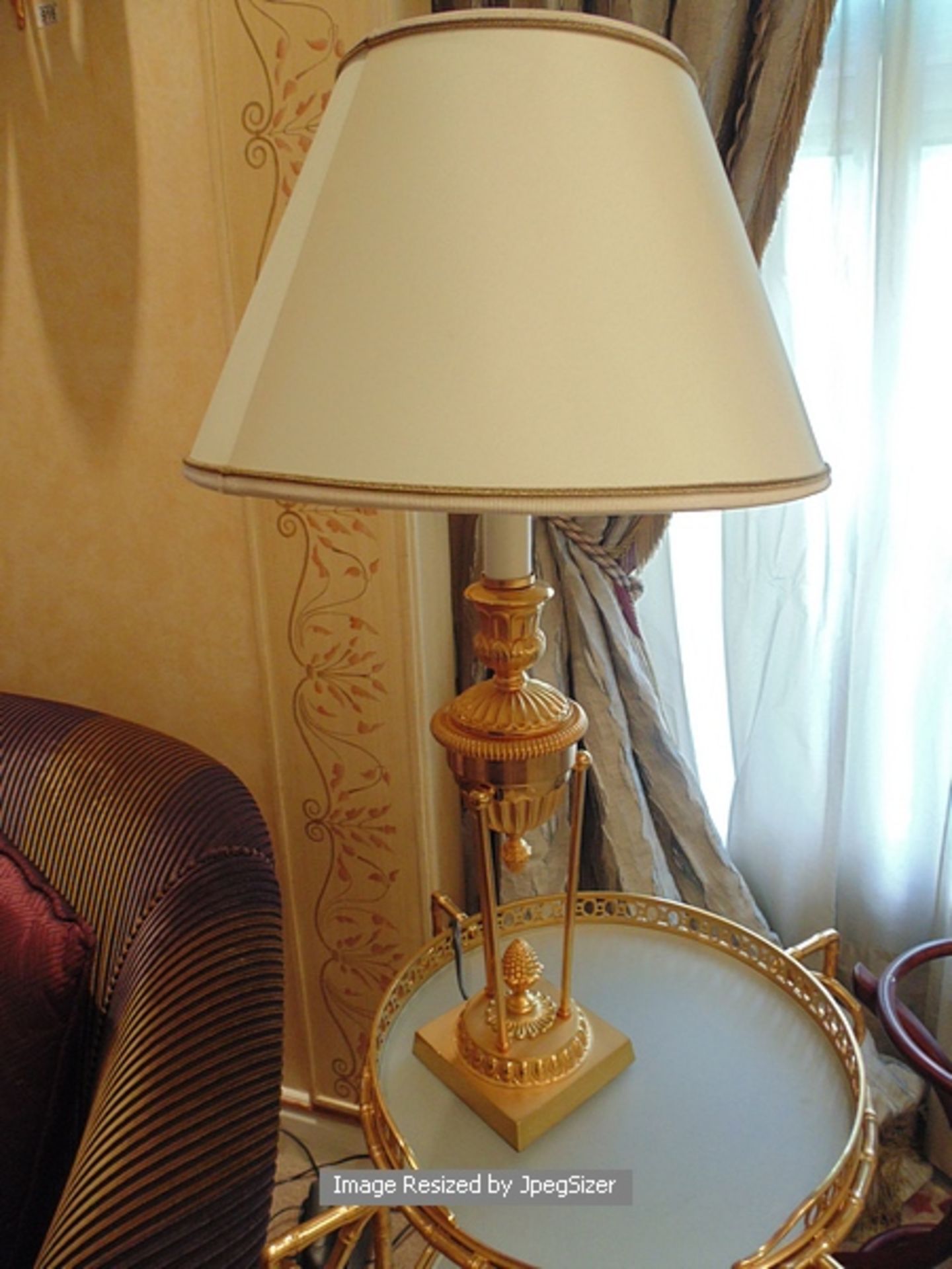Laudarte Cerere table lamps, bronze castings marble column 24ct. gold finish 710mm tall