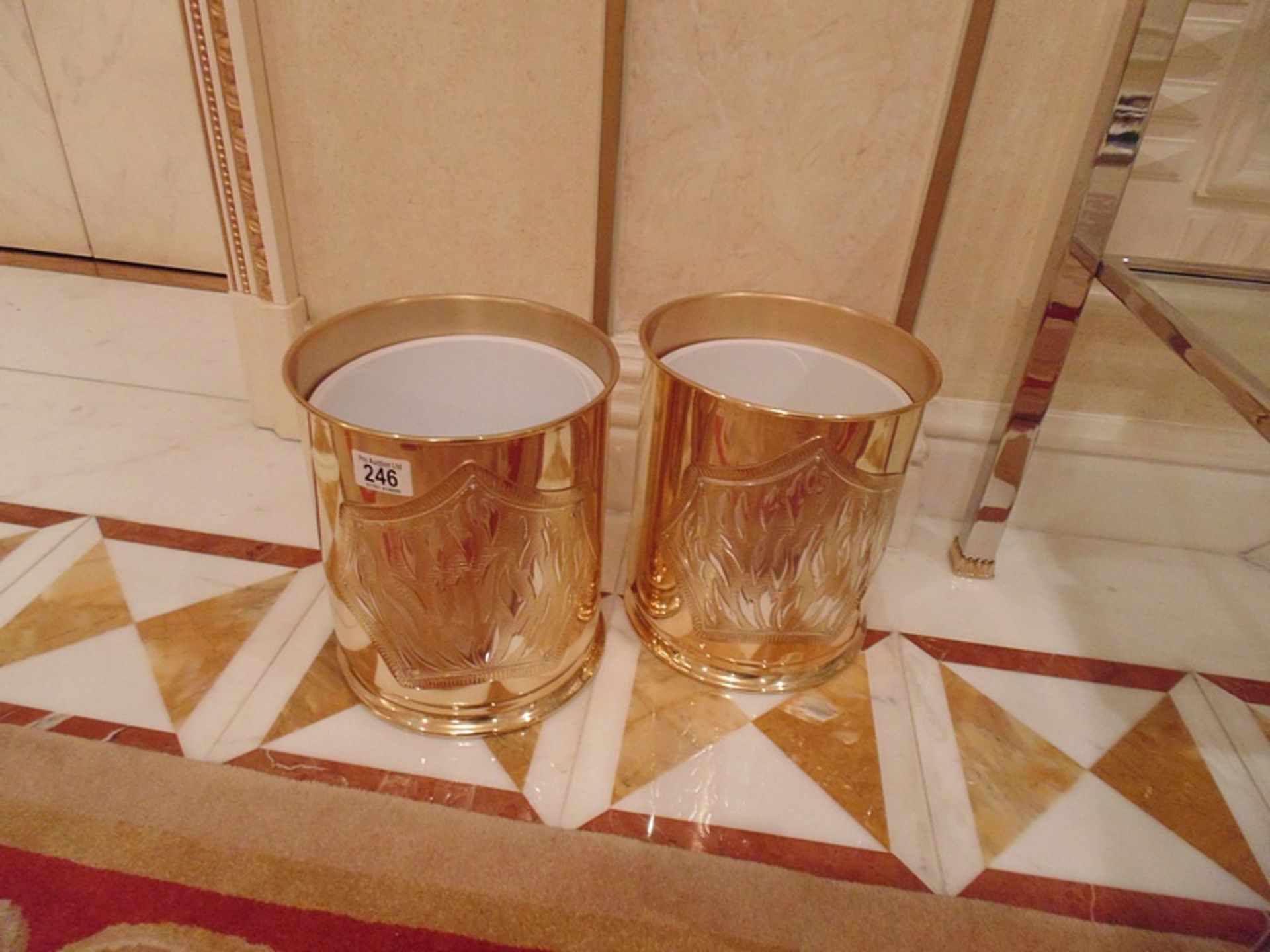 2 x 24ct. gold plated waste paper bins