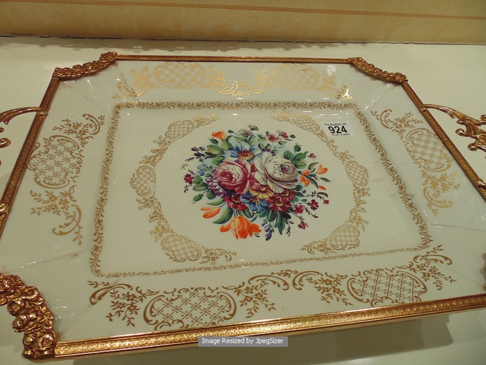 Limoges platter 520mm x 320mm x 80mm with a gold leaf carved pattern edge - Image 2 of 3