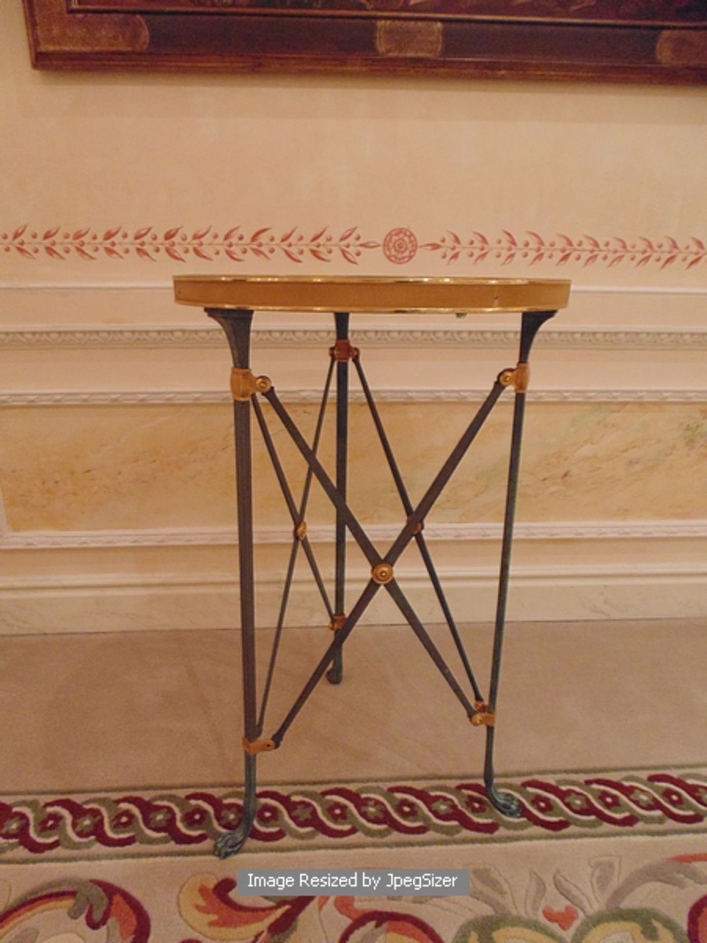 Neoclassical bronze gueridon table with inset marble tops, raised on straight legs and animal paw - Image 2 of 2