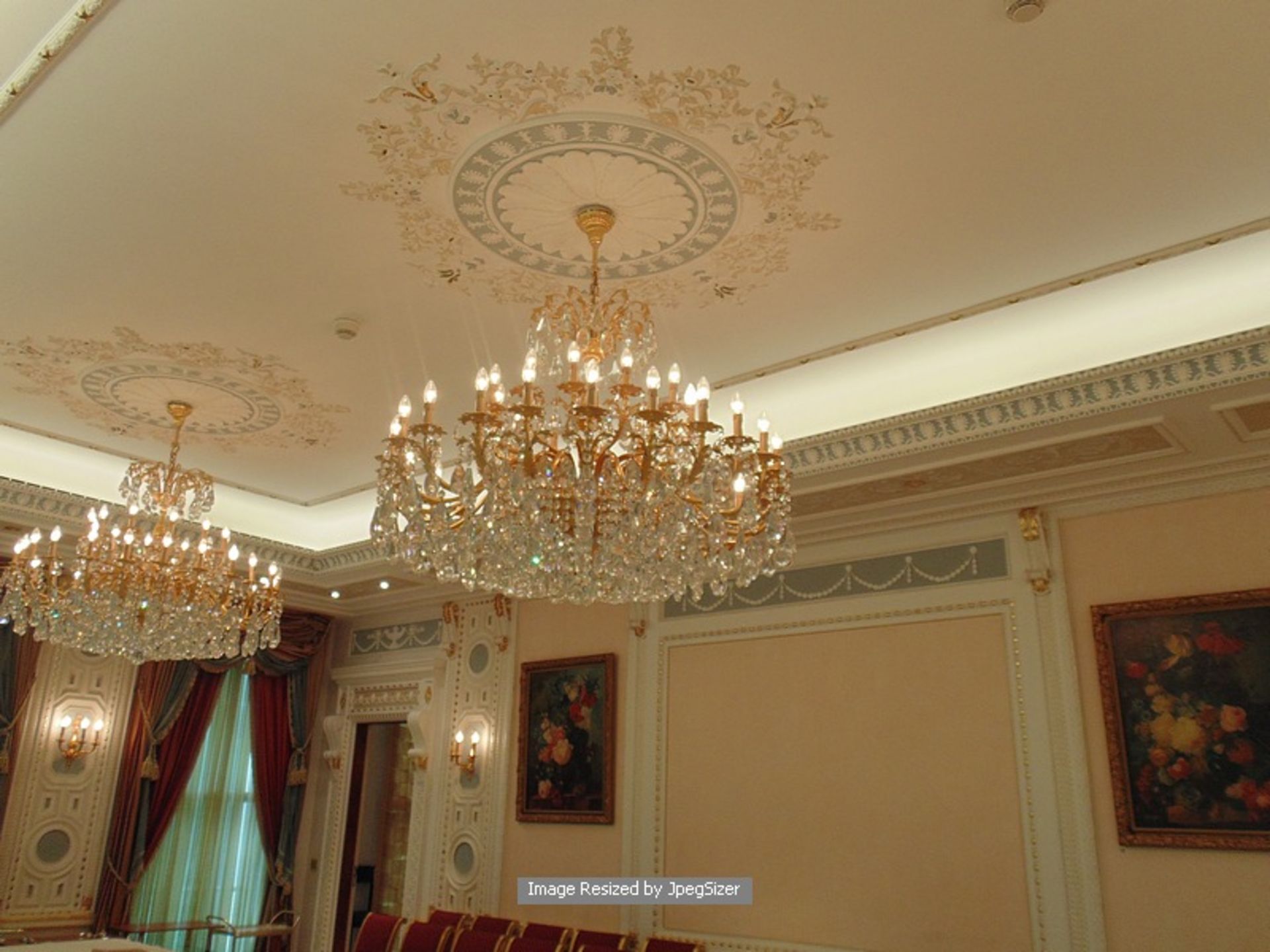 A gilt-brass and cut-glass chandelier, based on mid-18th century designs, the thirty six leaf-cast - Image 2 of 3