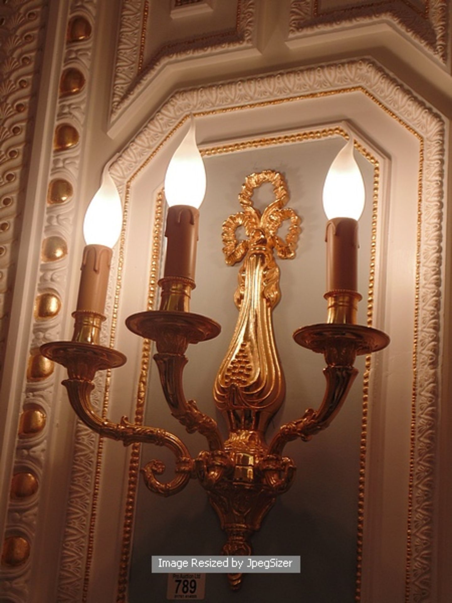 A pair of Laudarte wall sconces three candle wall light, bronze castings gold 24K finish 380mm x - Image 3 of 3