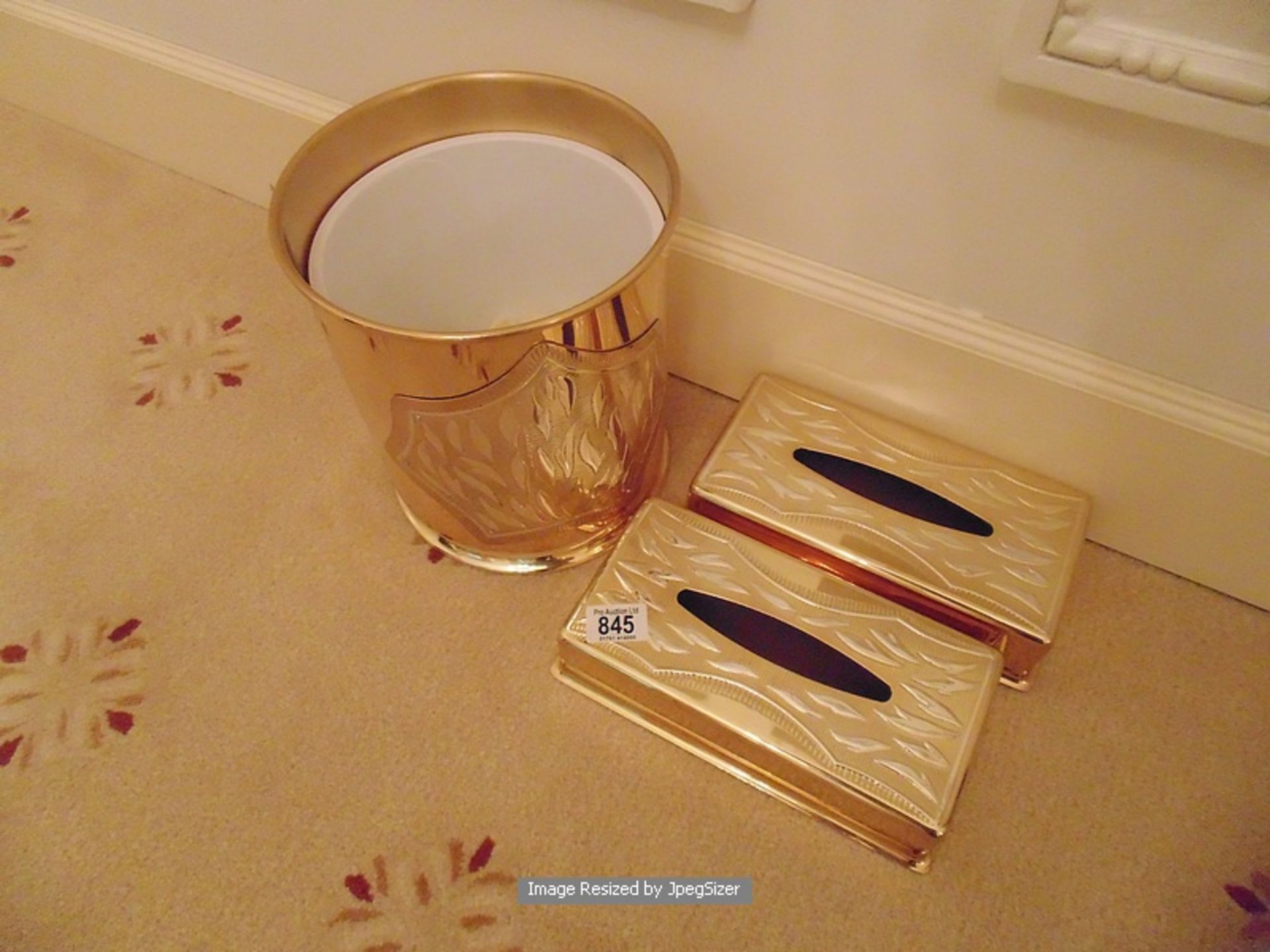 2 x 24ct. gold platted tissue box covers and a waste paper bin