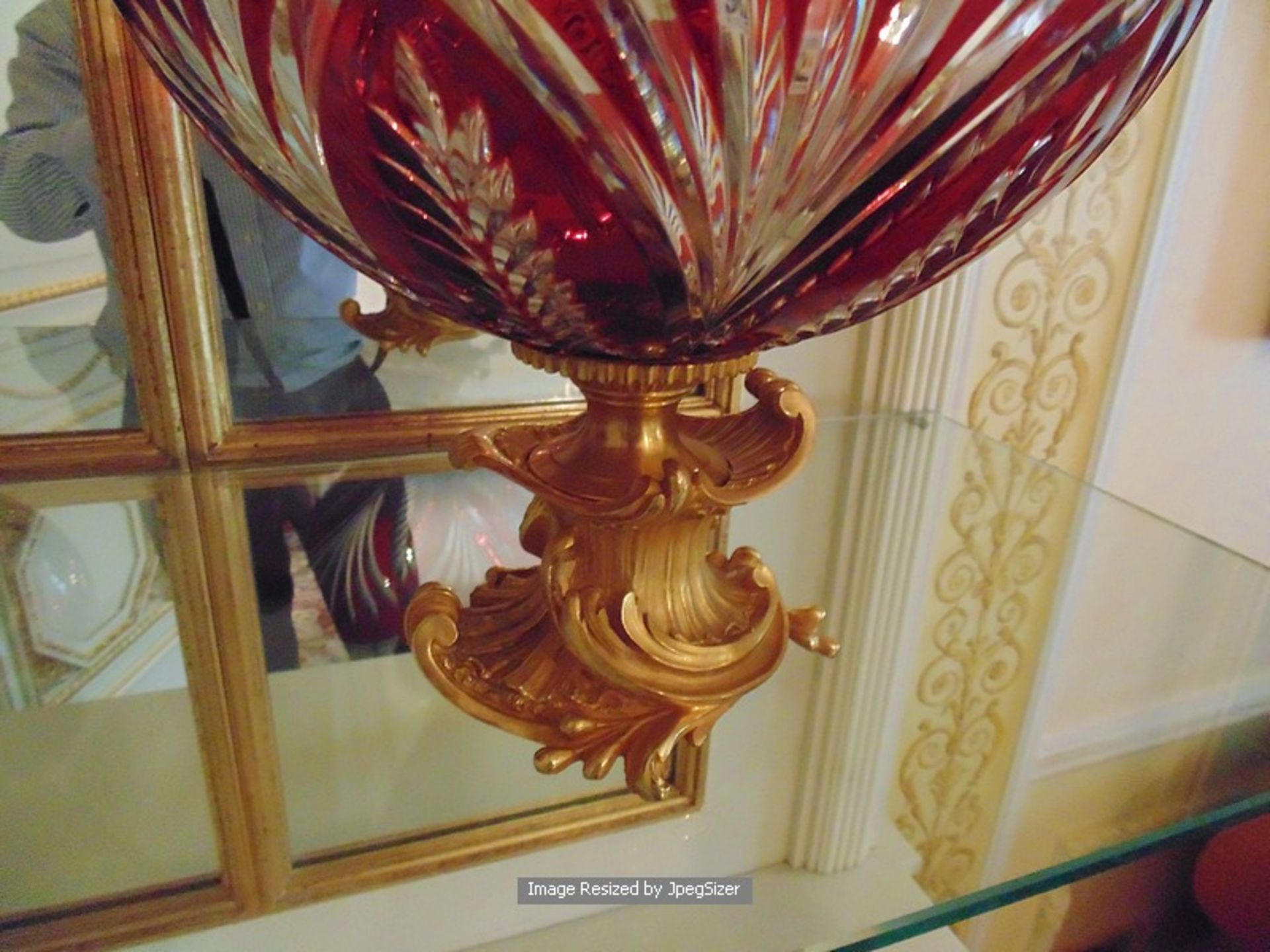 A pair of Baldi Home Jewels stunning ruby red and clear crystal cup bowls mounted on bronze plinth - Image 4 of 4