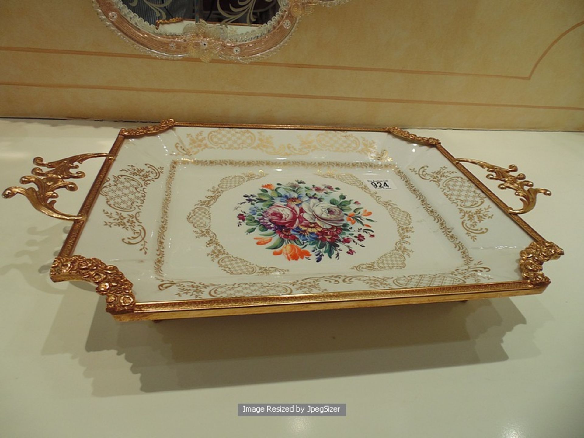Limoges platter 520mm x 320mm x 80mm with a gold leaf carved pattern edge