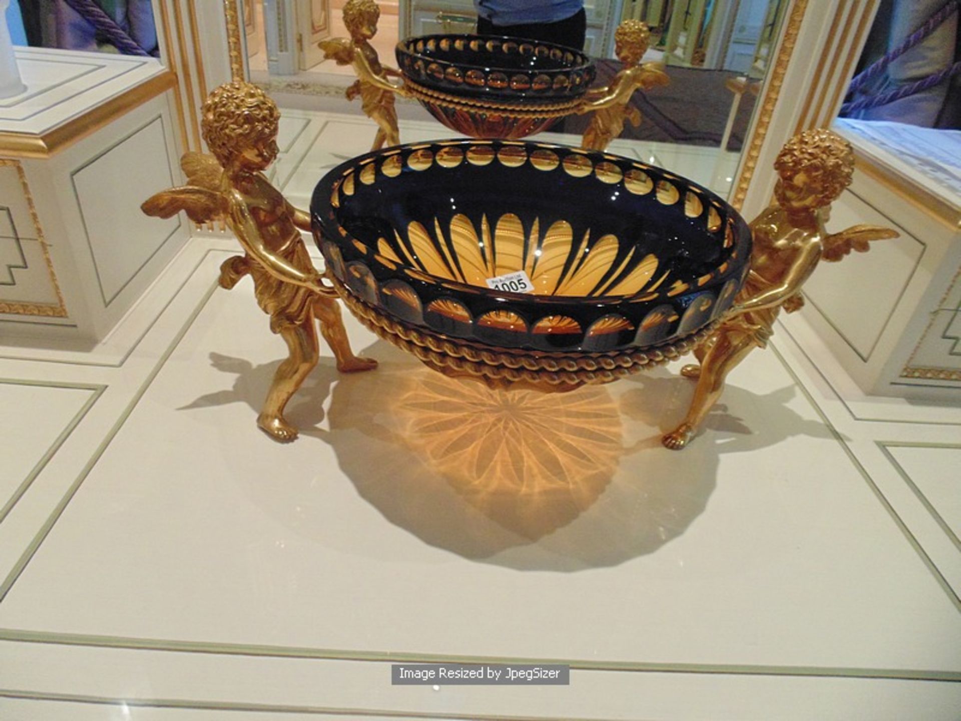 A Baldi Home Jewels amber and blue 24% lead crystal bowl mounted on bronze base 24ct. gold plated, - Image 5 of 5