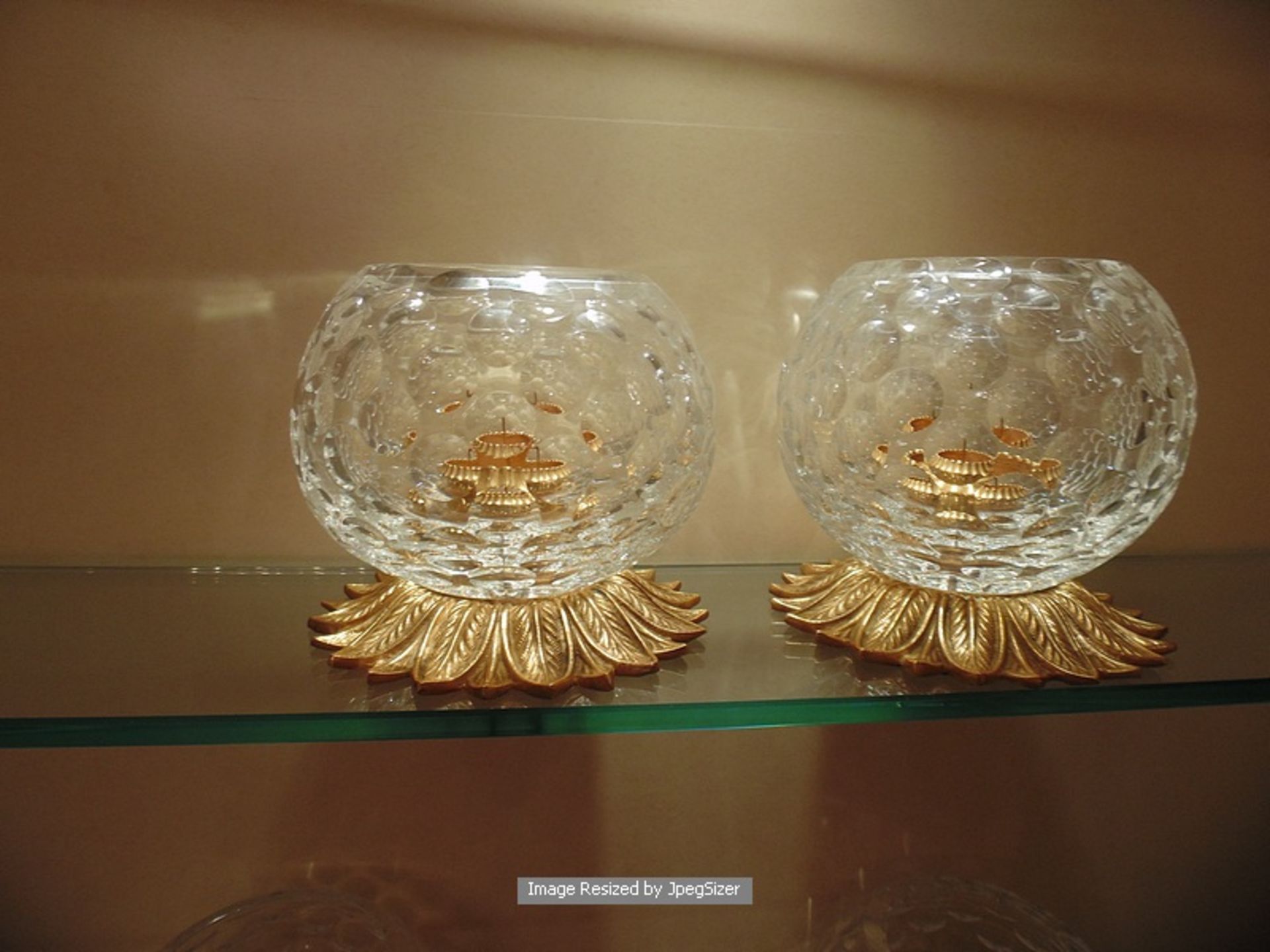 A pair of Baldi Home Jewels crystal cut spherical candle holders 120mm x 160mm