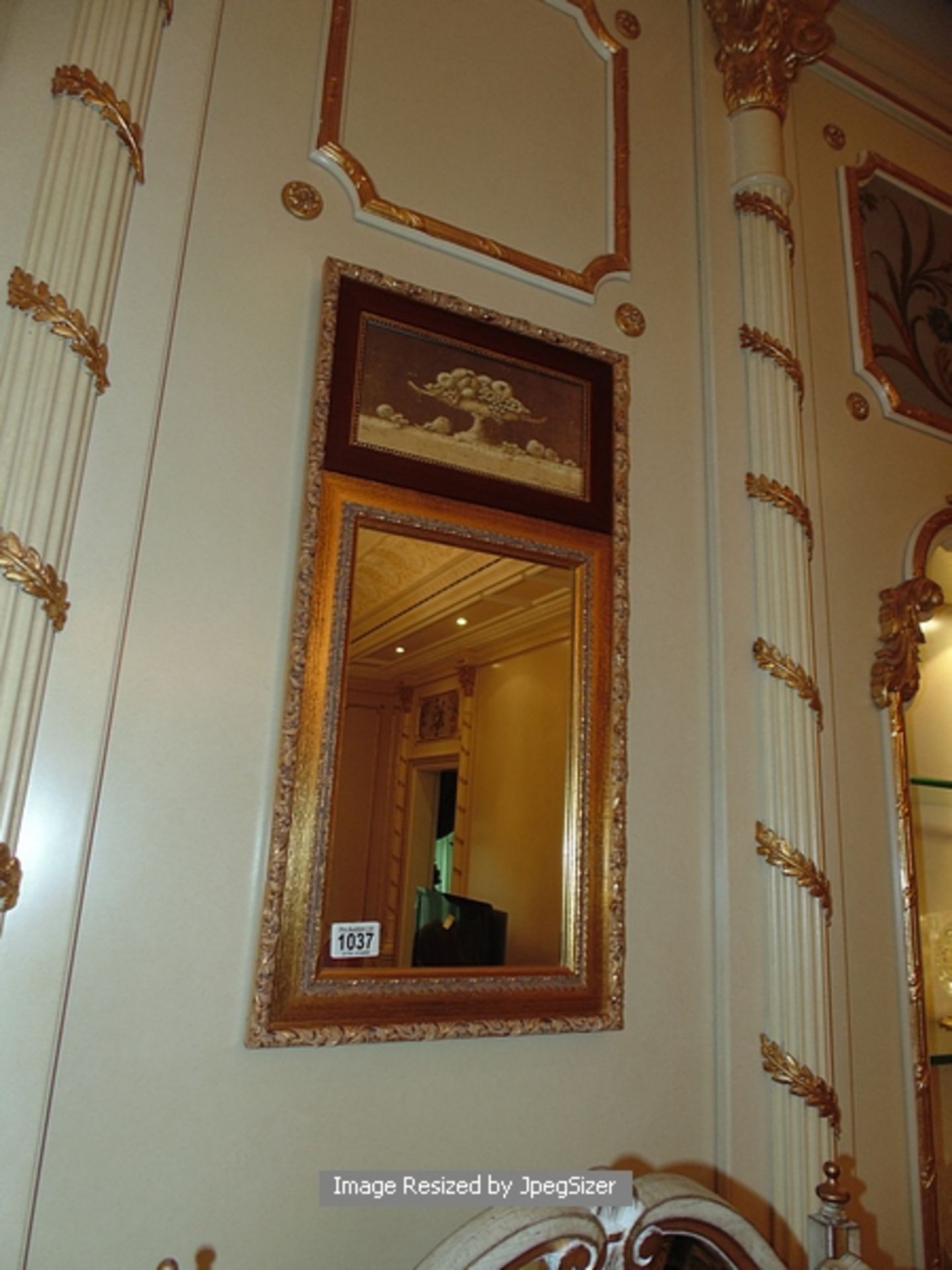 Empire style pier mirror classical carved gilt-wood applied decoration including a pediment with - Image 2 of 2