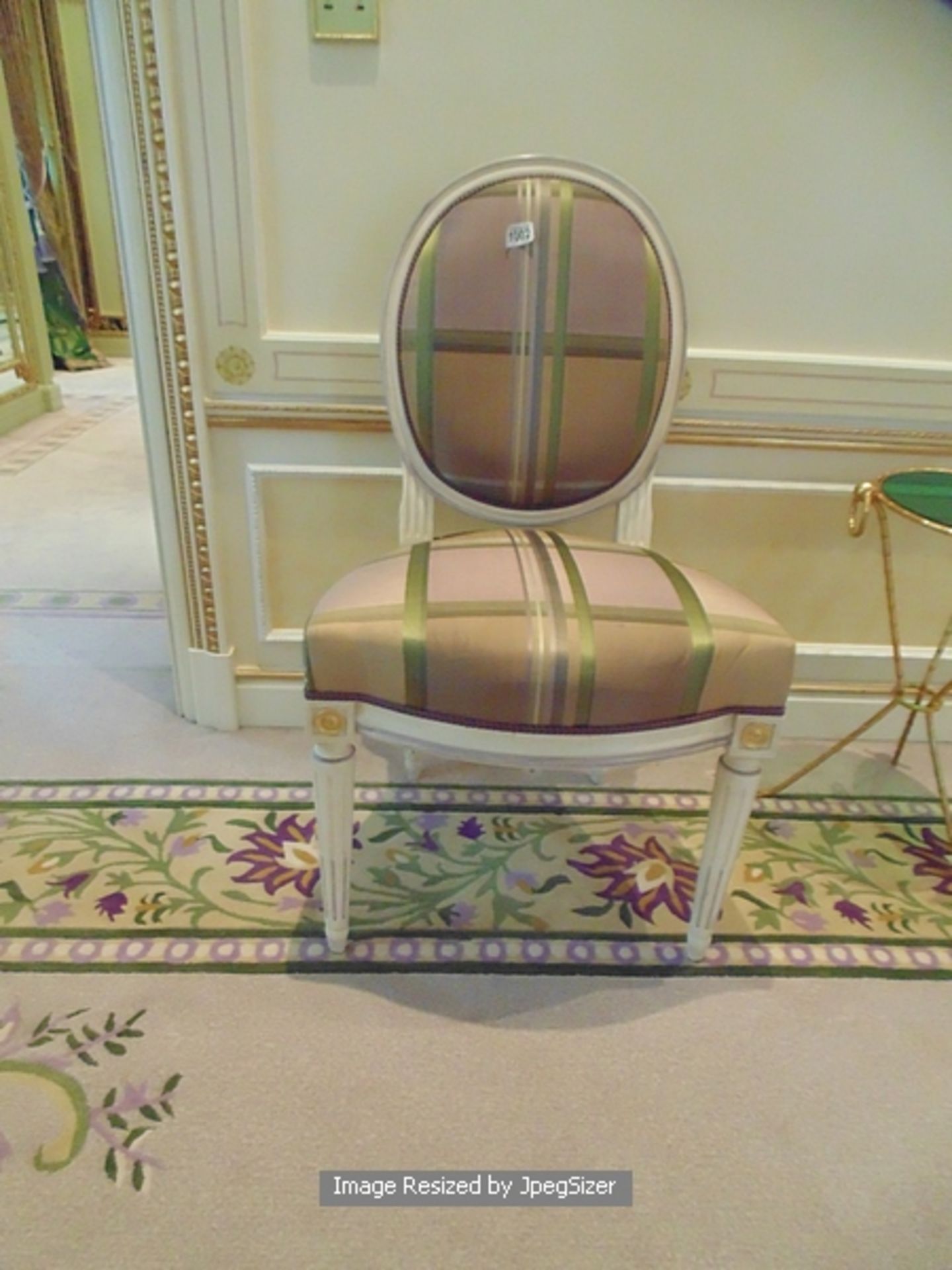 Louis XVI style single painted chair the round shaped upholstery seat over fluted tapered round