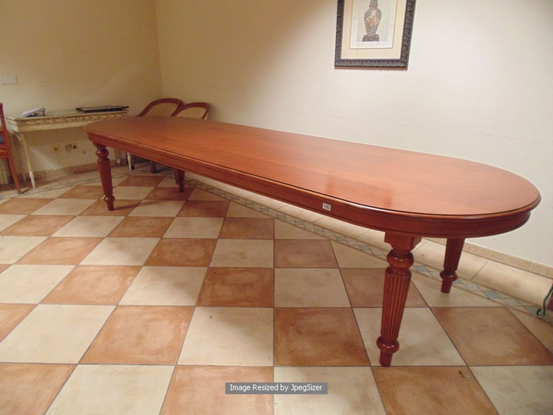 A Georgian style mahogany dining table, the rectangular shape with D-shaped overlapping ends - Image 2 of 7