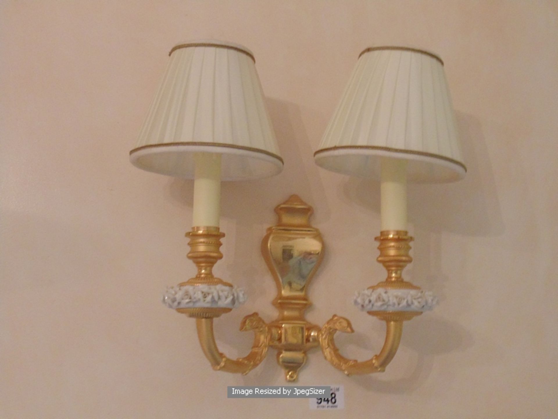 A pair of Laudarte T400C 2 candle wall sconce bronze castings Capodimonte porcelain rose.24ct.