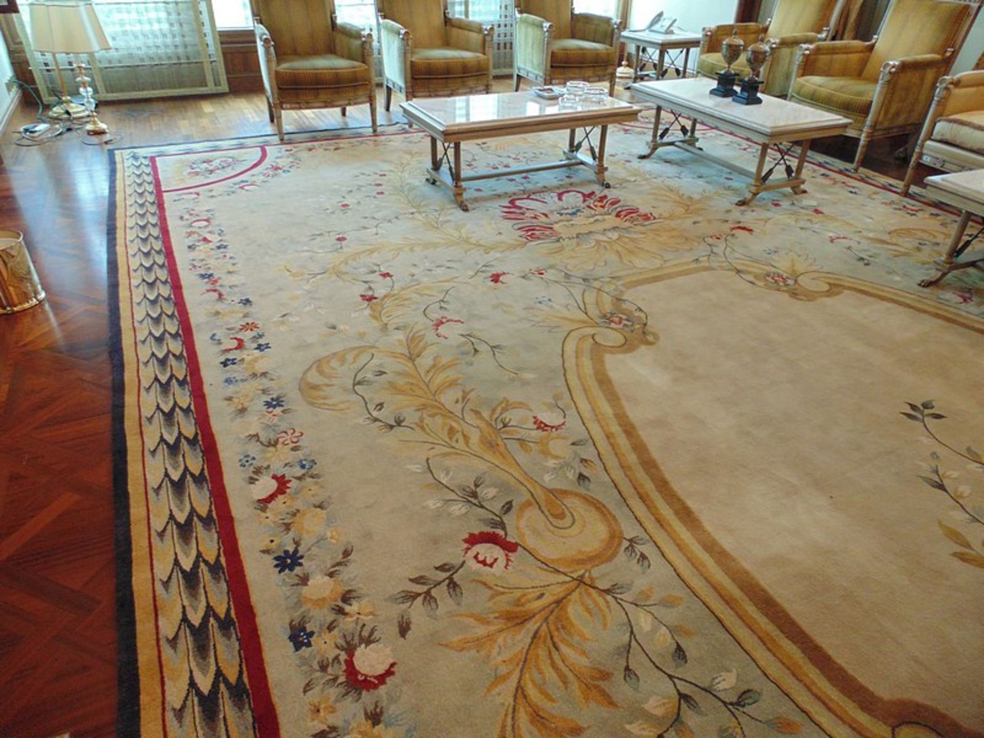 A sumptuous 100% pure new wool carpet 11.2m x 4.4m cream field with a floral central medallion and - Image 4 of 4