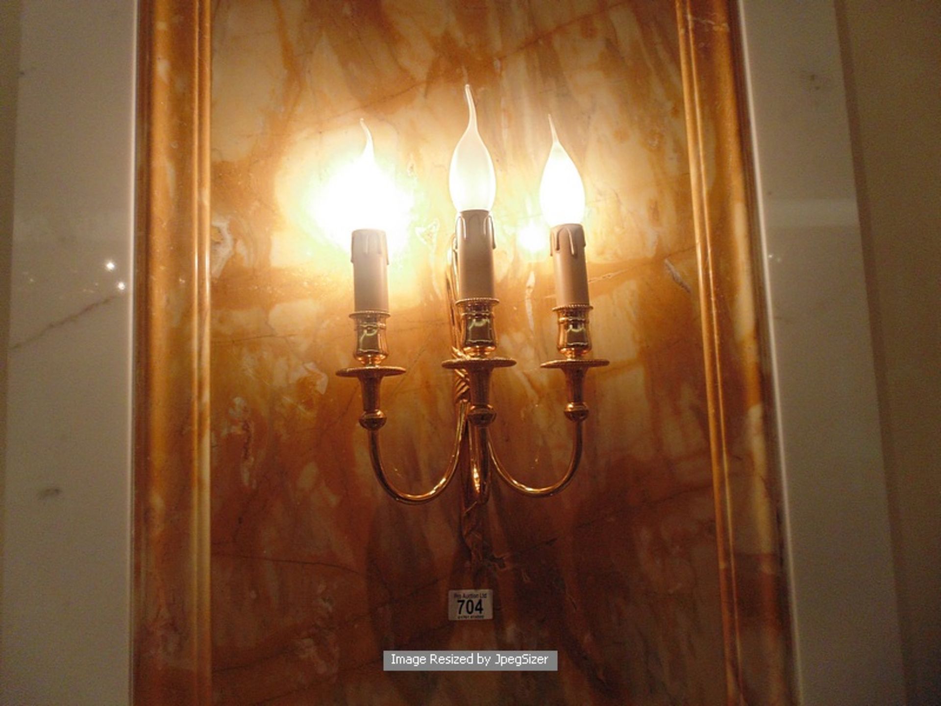 A pair of Laudarte 3 candle wall sconces T.150 pattern wall light, bronze castings gold 24K finish