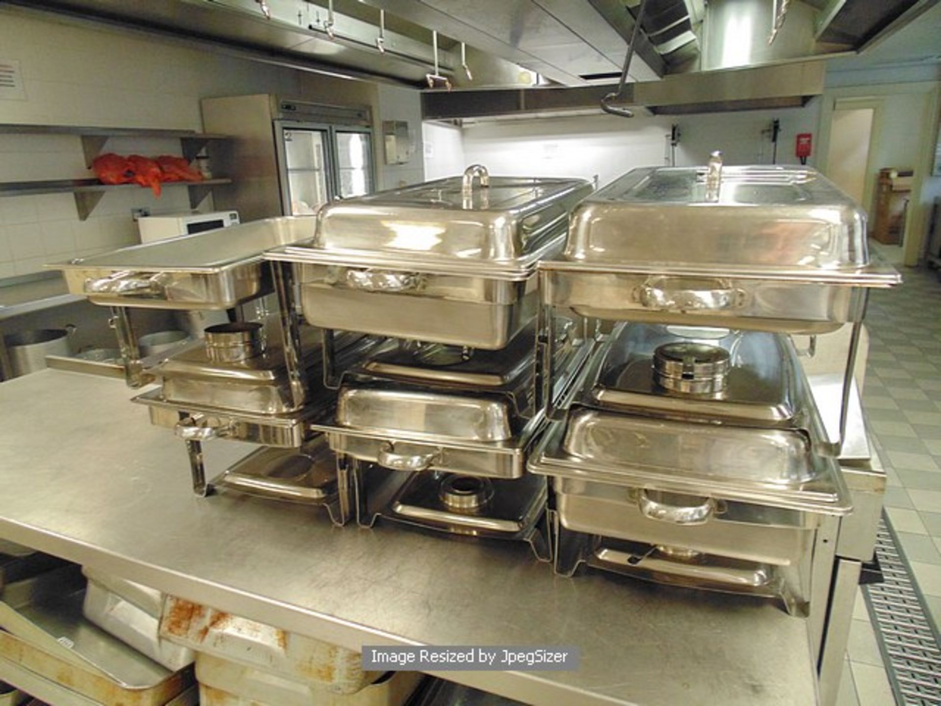 9 x Sunnex mirror polished stainless steel 1/1 gastronorm sized chafers with water pan nine litre