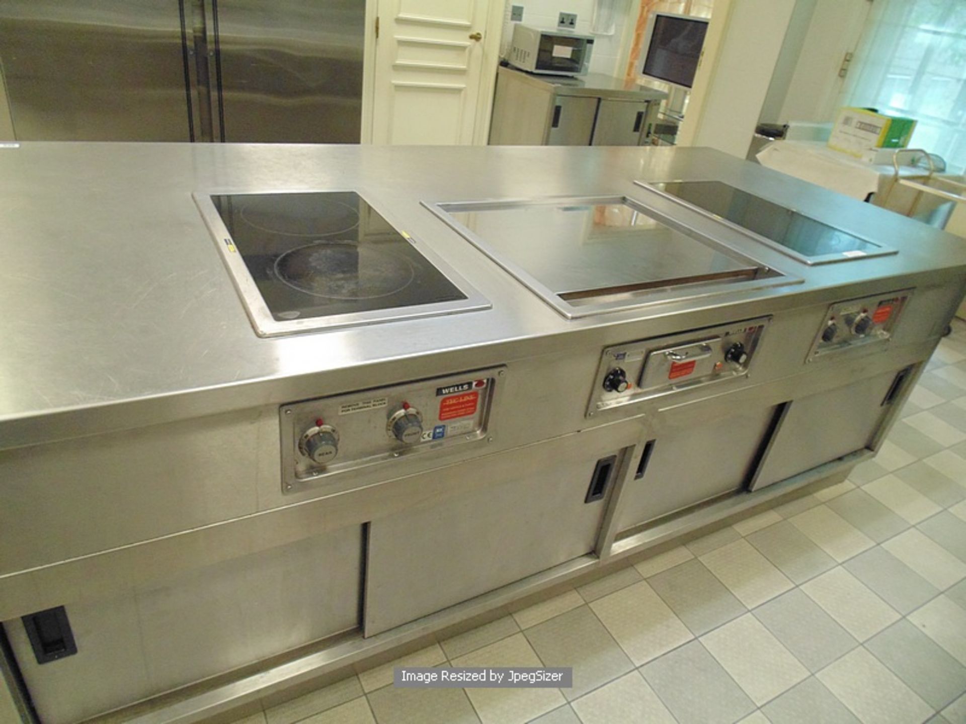 Stainless steel centre Island comprising of 2 x Wells Bloomfield HC2256EU built-in ceramic hotplates