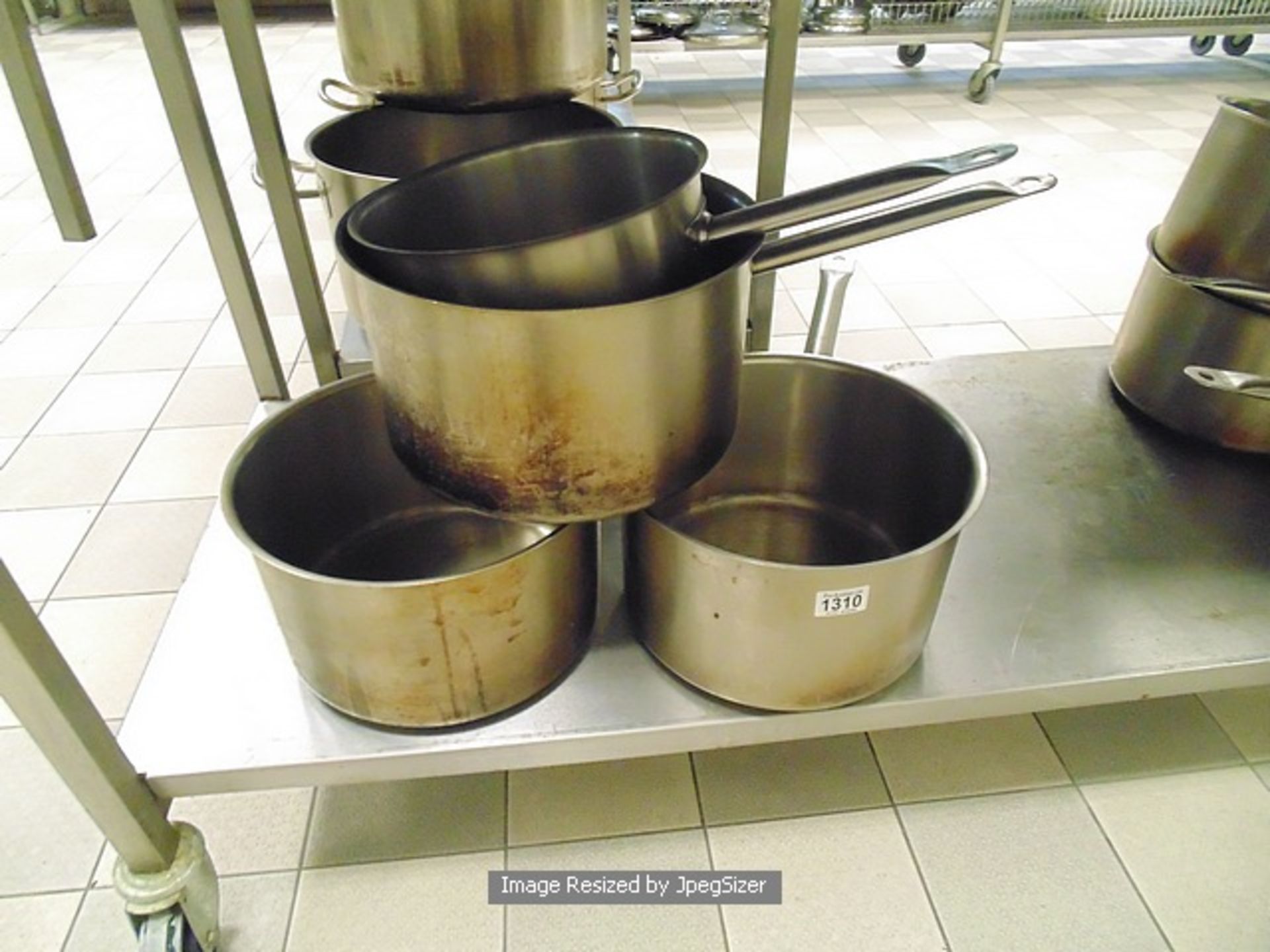 3 x Lagor stainless steel long handle saucepans 3 x 12.5 litre 300mm x 180mm and 1 x 7.5 litre 255mm