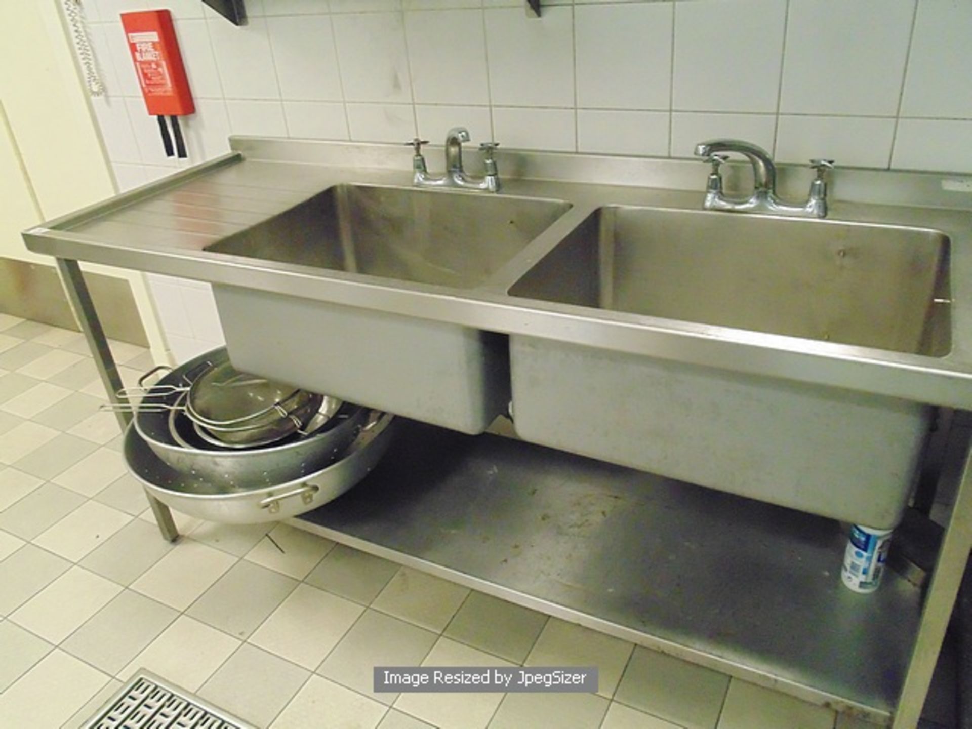 Moffat stainless steel double bowl utensil sink LHD with under shelf 1800mm x 850mm  Lift out charge