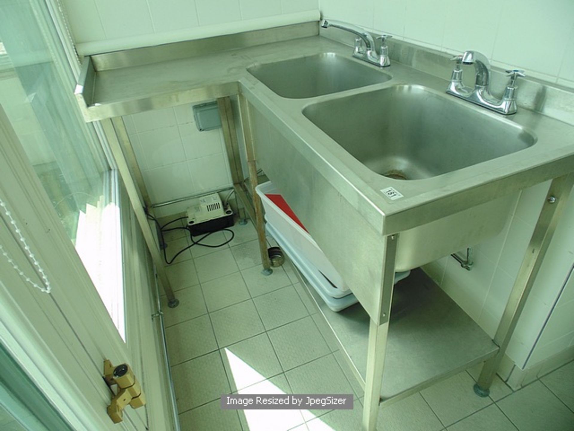 Moffat stainless steel twin bowl utensil sink LHD L shape configuration 1450mm/1100mm  Lift out - Image 2 of 2