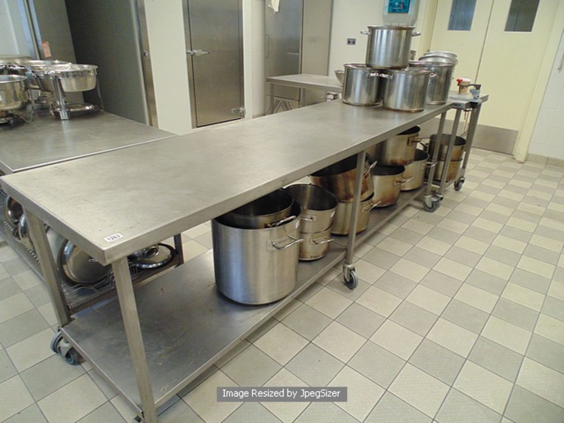 Moffat stainless steel mobile preparation table with under shelf 2700mm x 690mm x 900mm  Lift out