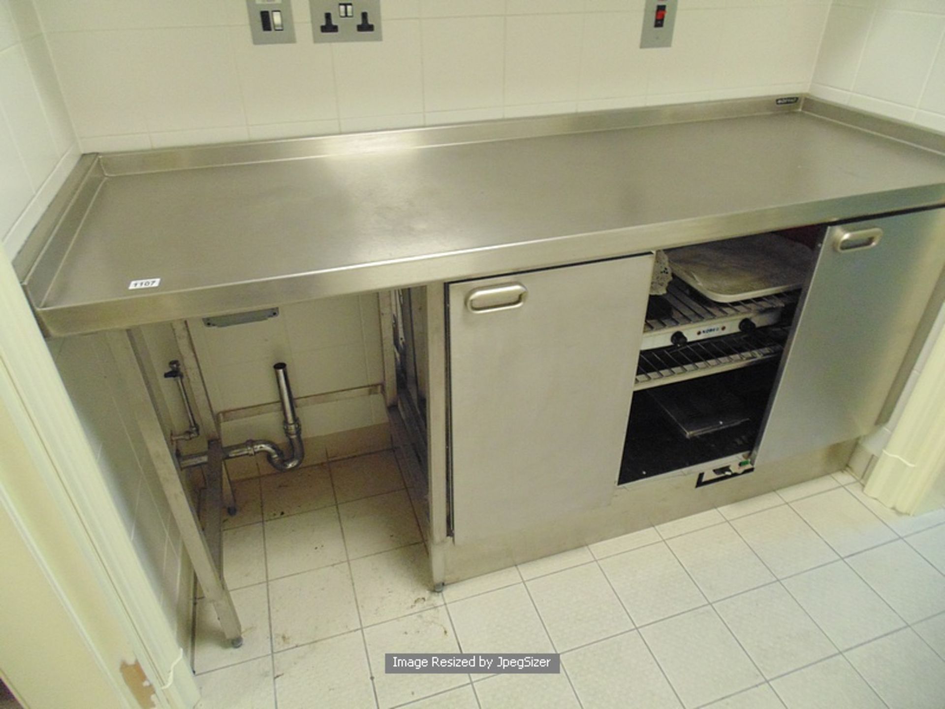 Moffat stainless steel worktop with two door hot cupboard under 1800mm x 600mm (nb missing 1