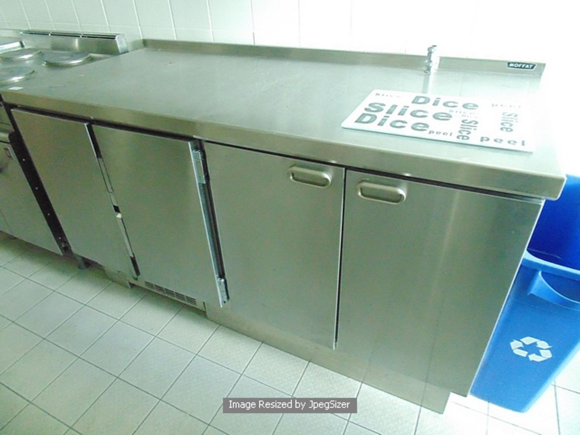 Moffat stainless steel two door under counter bench chiller complete with two drawer cupboard unit - Image 3 of 3