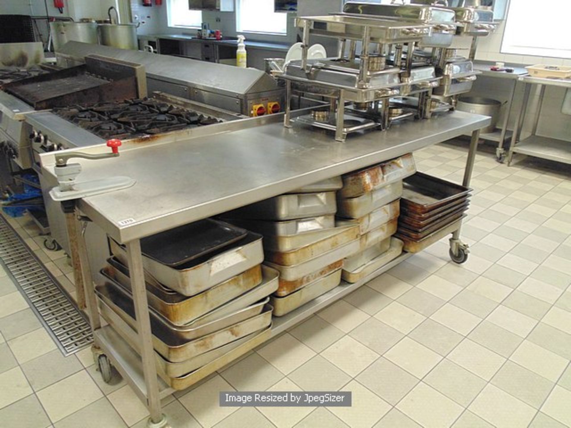 Moffat stainless steel preparation table with under shelf and can opener 2100mm x 50mm x 900mm  Lift