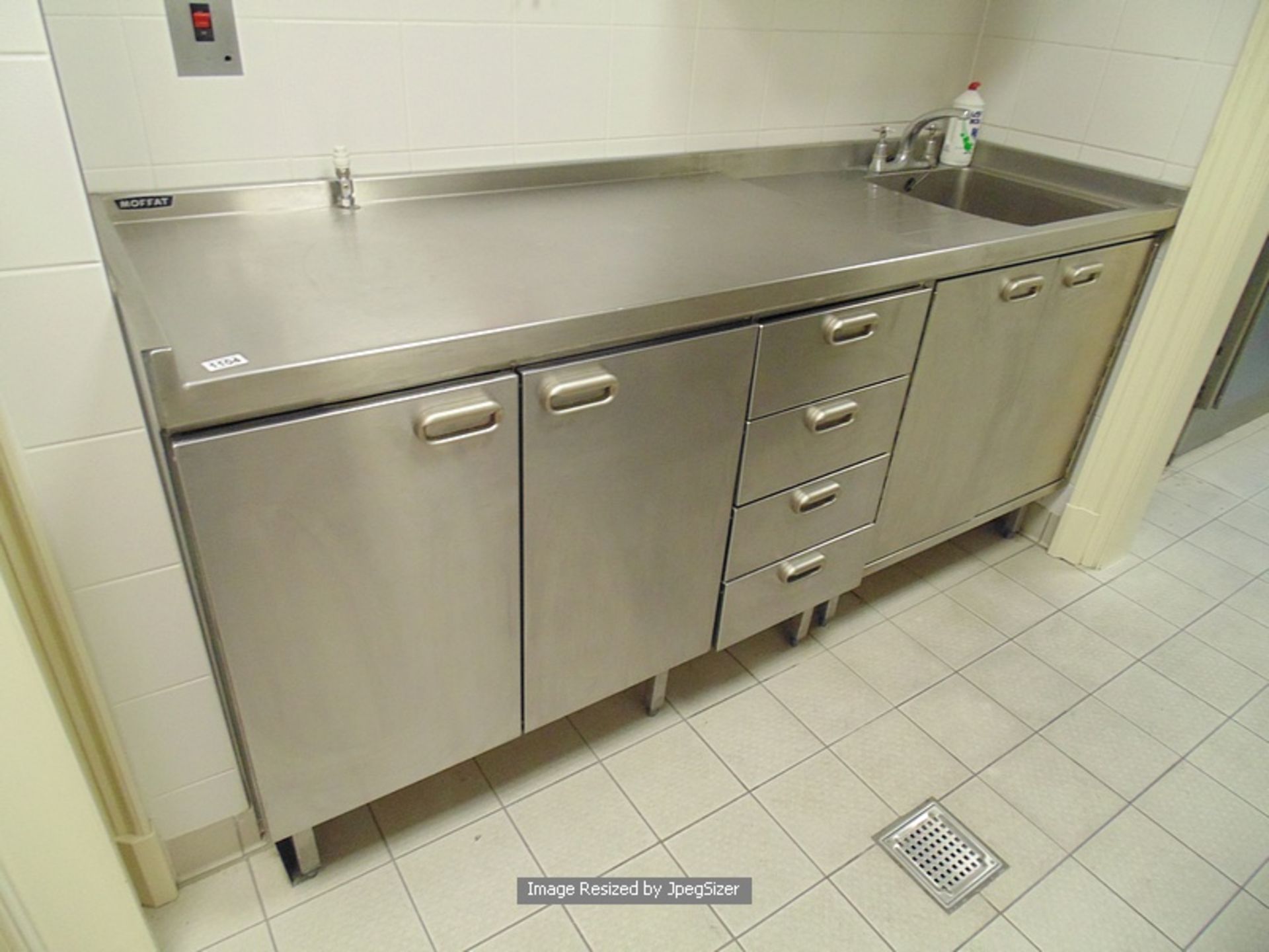 Moffat stainless steel workstation comprising of a double cupboard, drawer cupboard, utensil sink