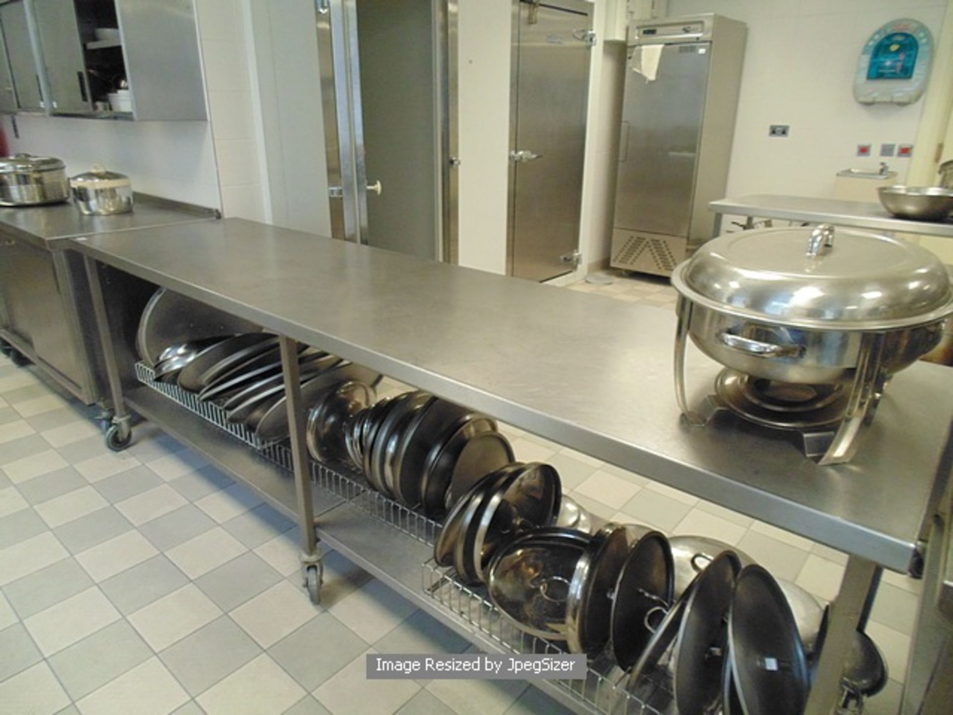 Moffat stainless steel mobile preparation table with under shelf 2700mm x 690mm x 900mm  Lift out