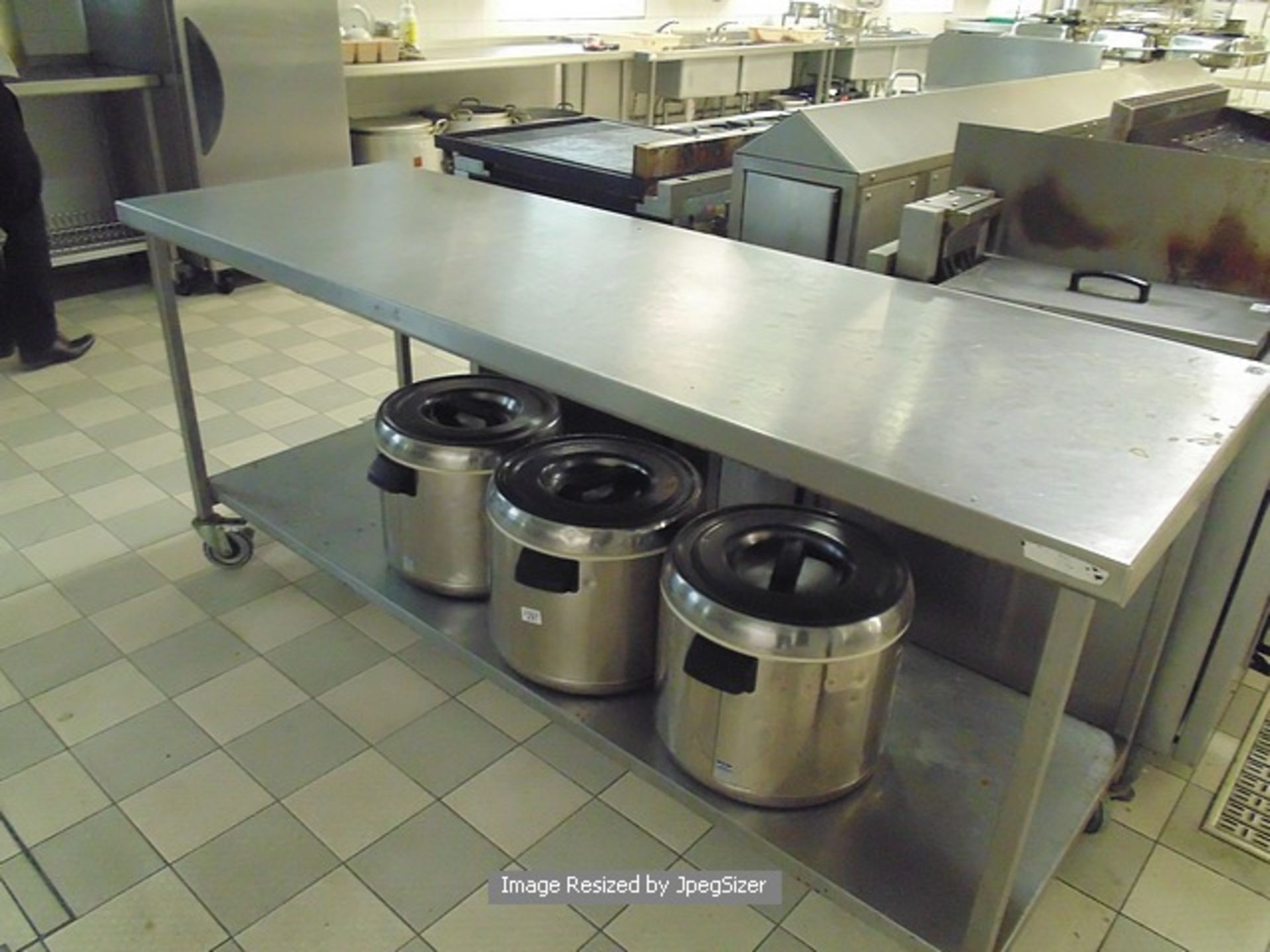 Moffat stainless steel mobile preparation table with under shelf 2000mm x 700mm x 900mm  Lift out