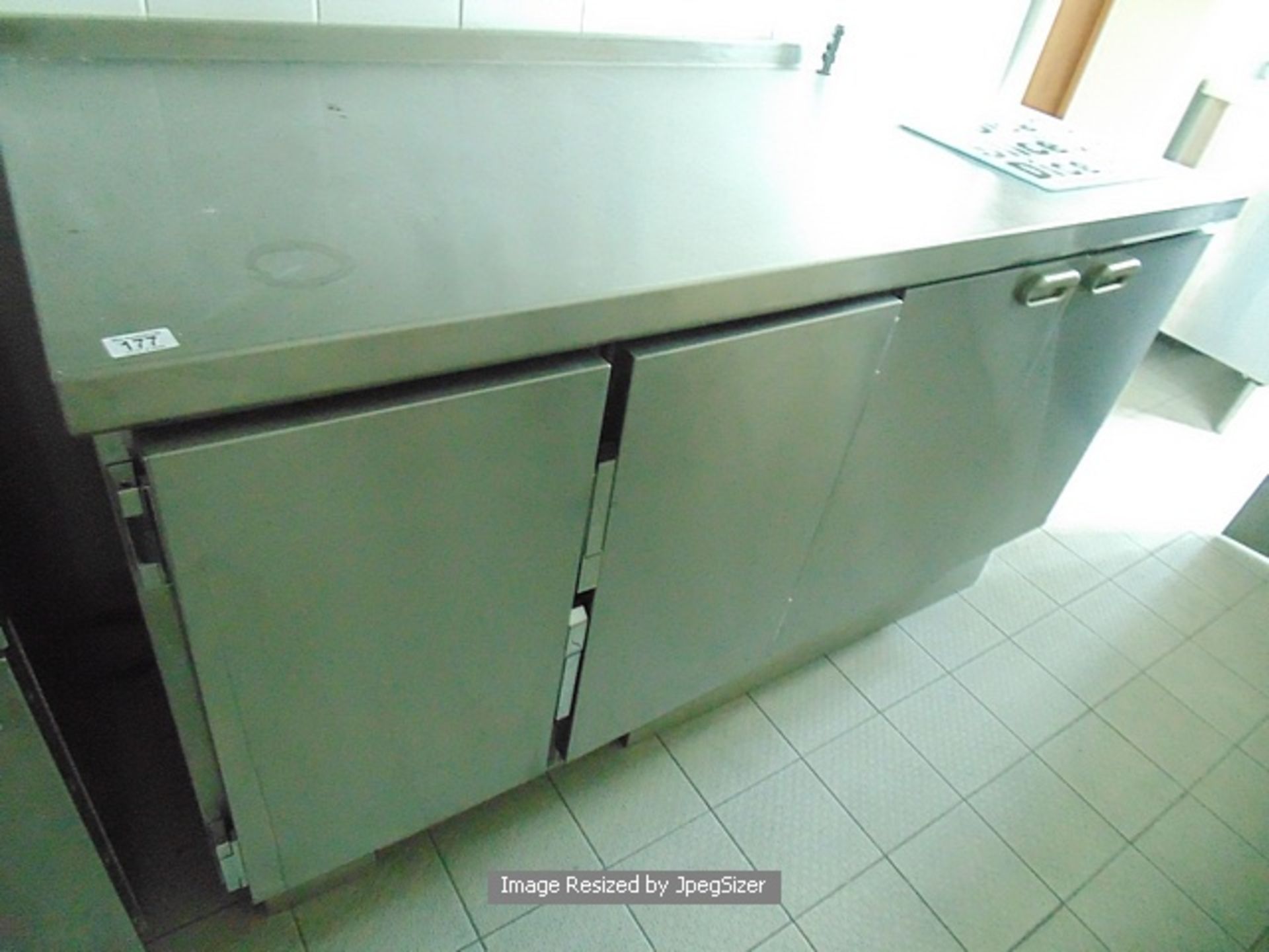 Moffat stainless steel two door under counter bench chiller complete with two drawer cupboard unit - Image 2 of 3