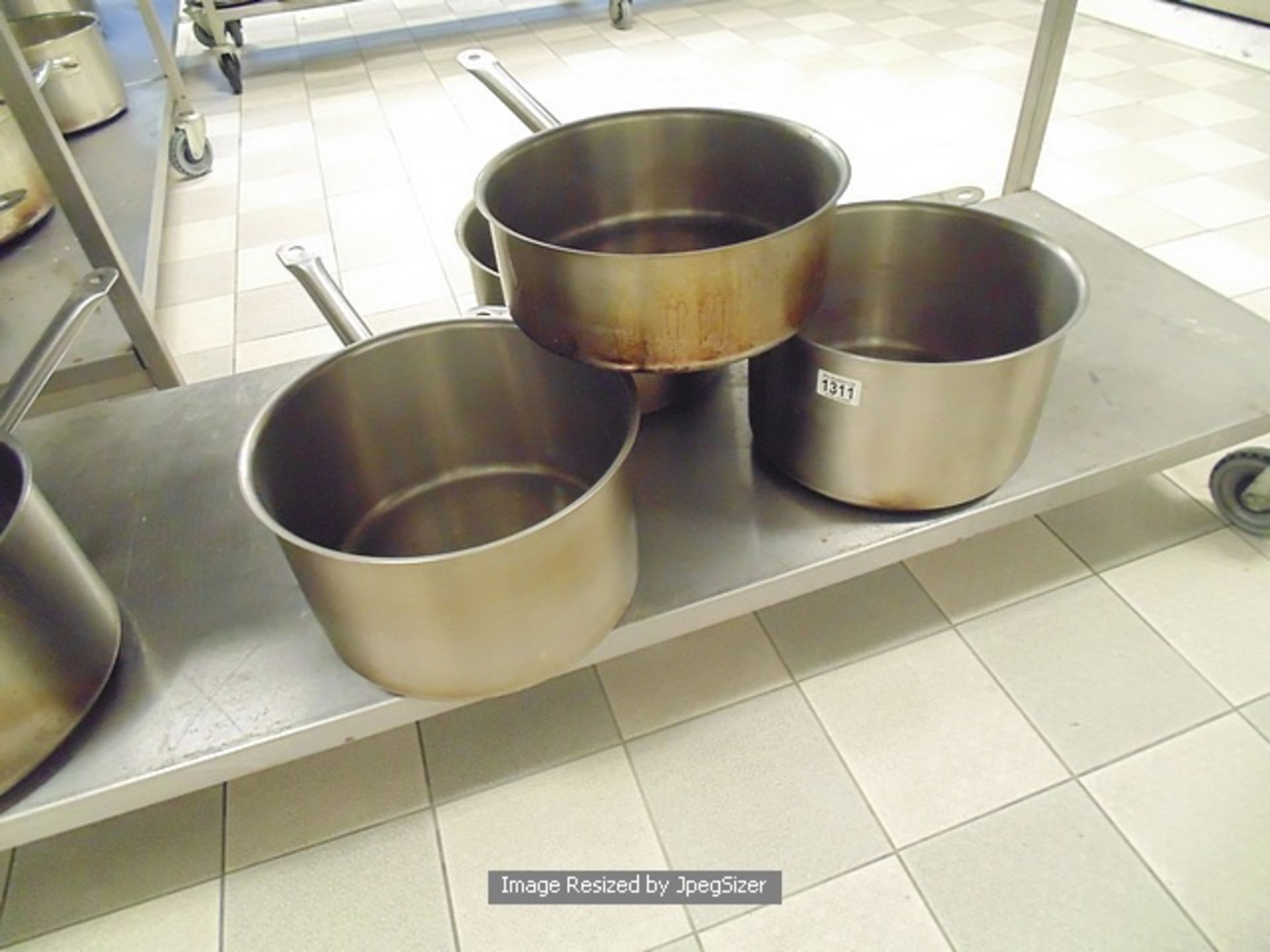 3 x Lagor stainless steel long handle saucepans 3 x 12.5 litre 300mm x 180mm and 1 x 8 litre 300mm x