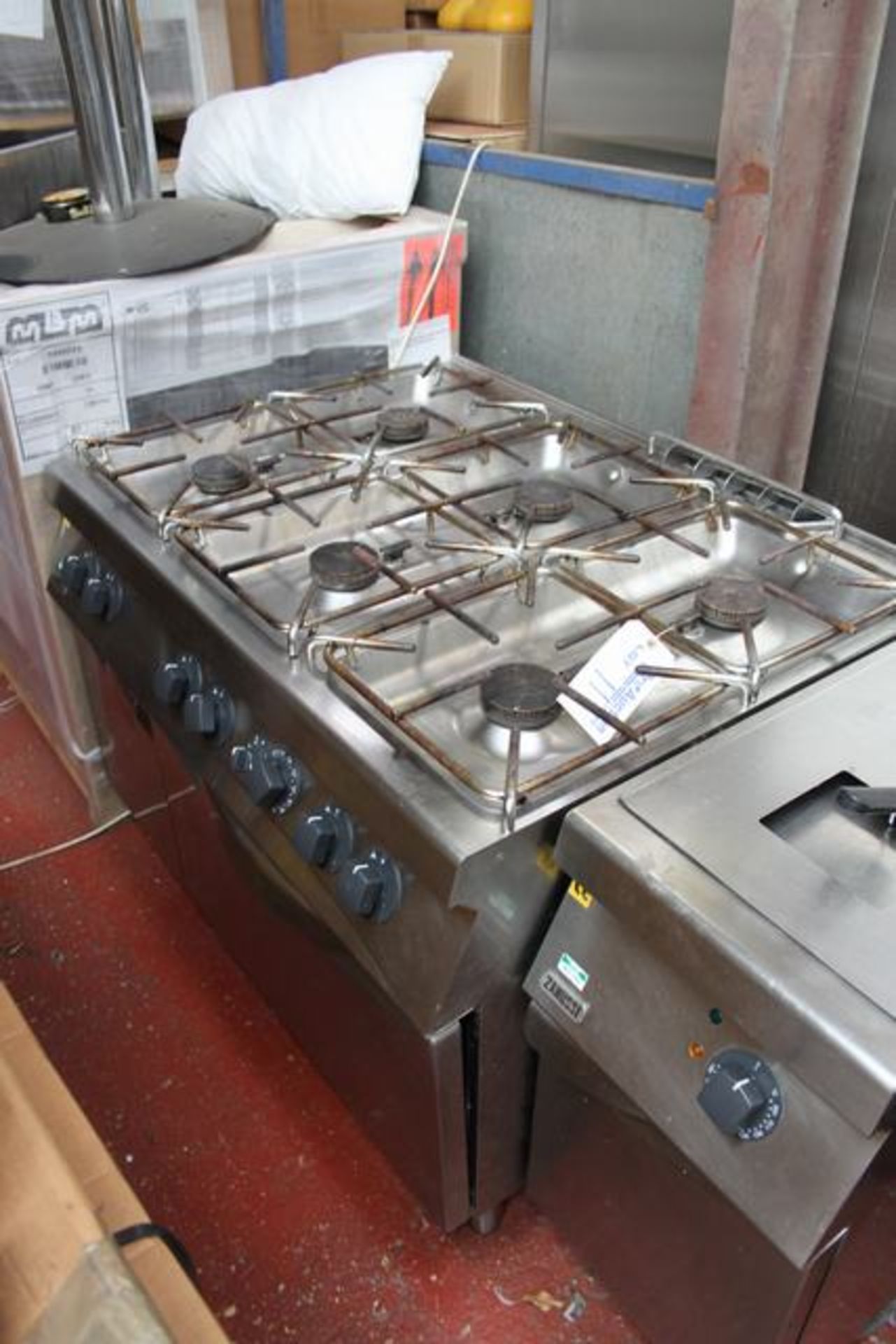 Zanussi six burner range gas with oven and hot cupboard 1100mm