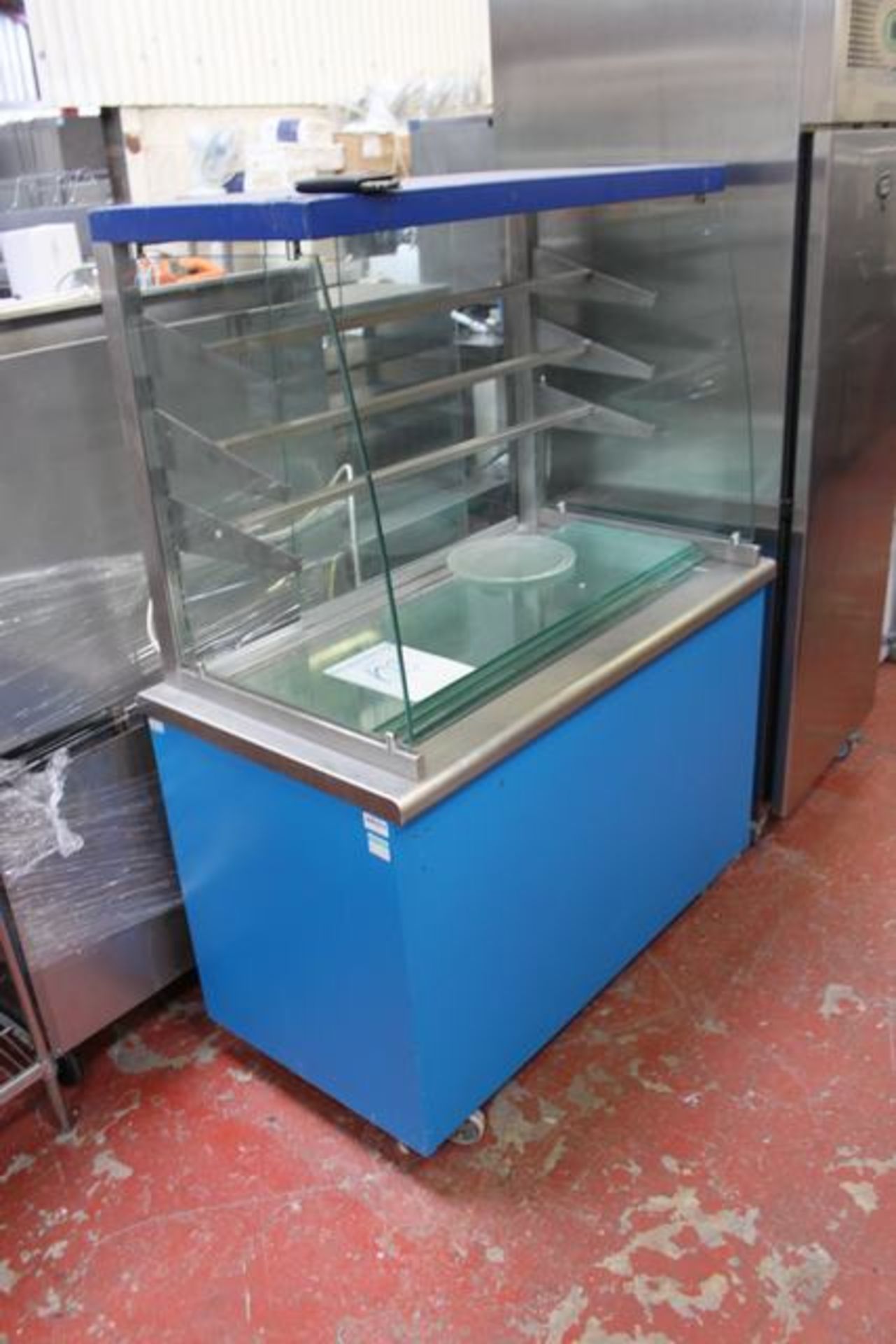 Ambient display case four tier with open front glass rear sliding doors 1200mm wide