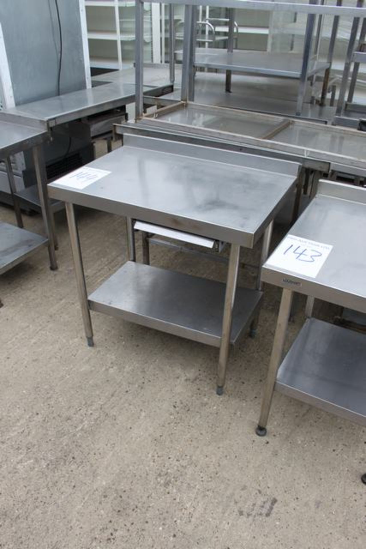 Stainless steel prep table with shelf and upstand and single drawer 900mm x 600mm