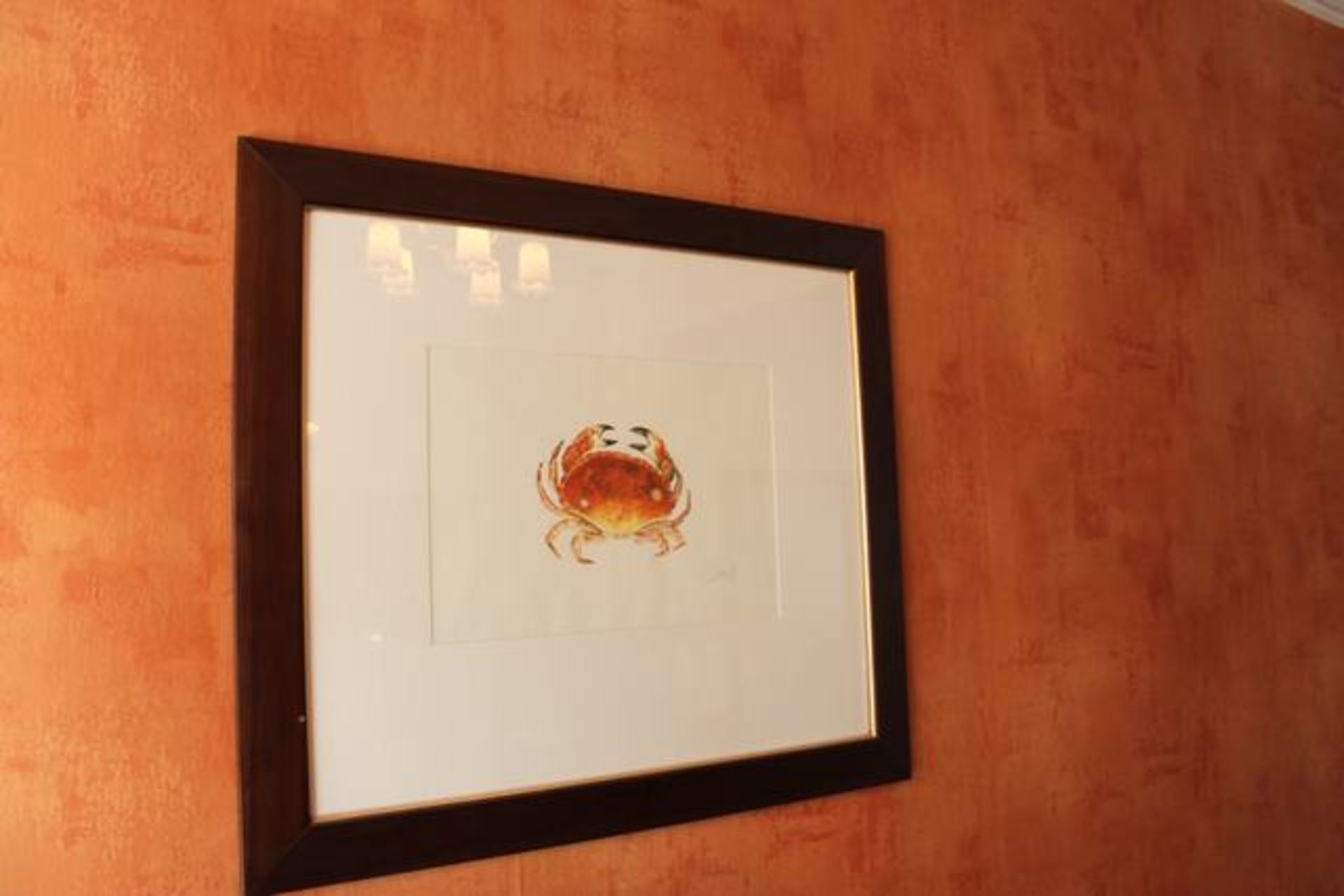 Framed artwork depicting a crab signed D Galbraith 98 800mm x 700mm Lift out charge  5